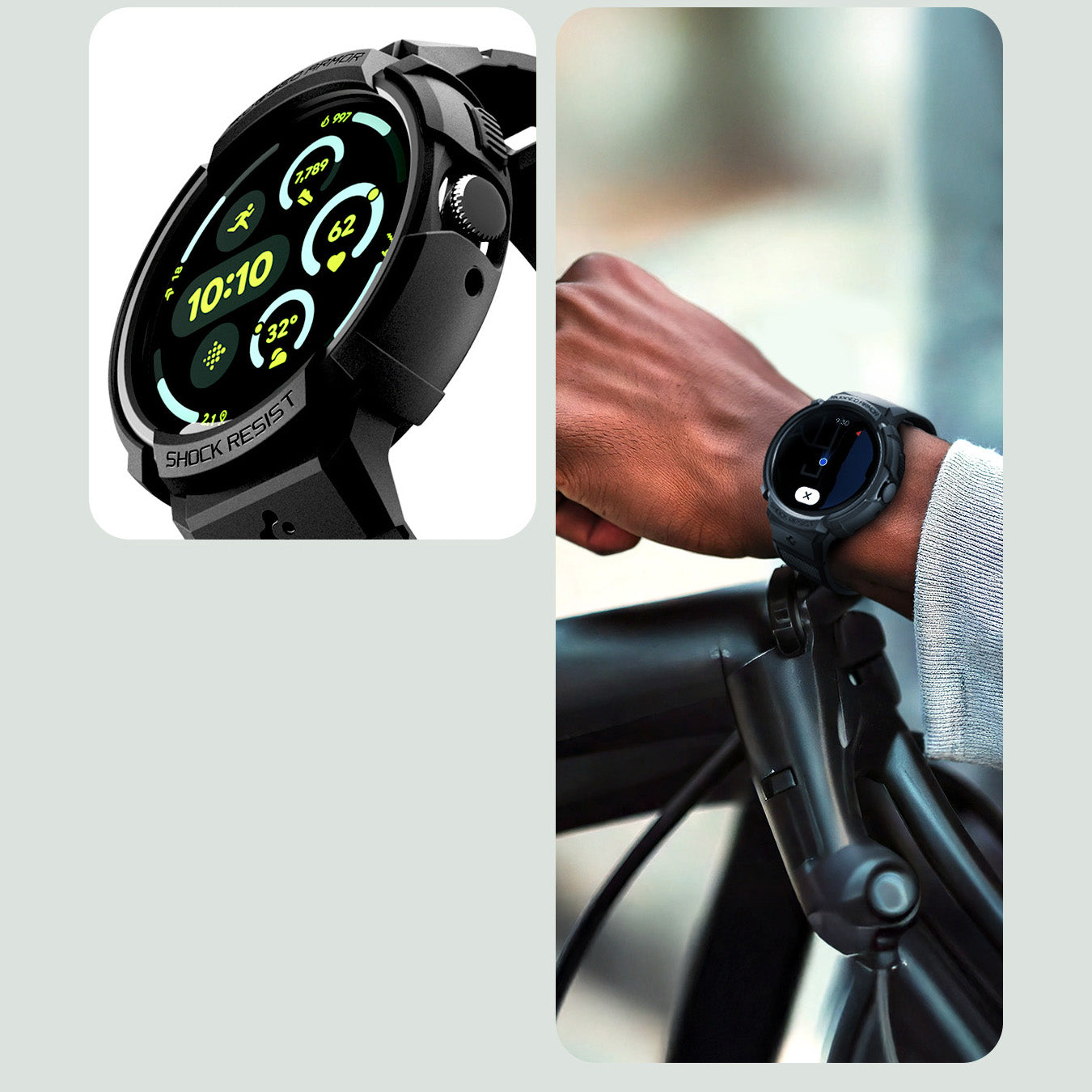 Hülle mit Armband für Google Pixel Watch 4 (41 mm), Spigen Rugged Armor Pro, Schwarz
