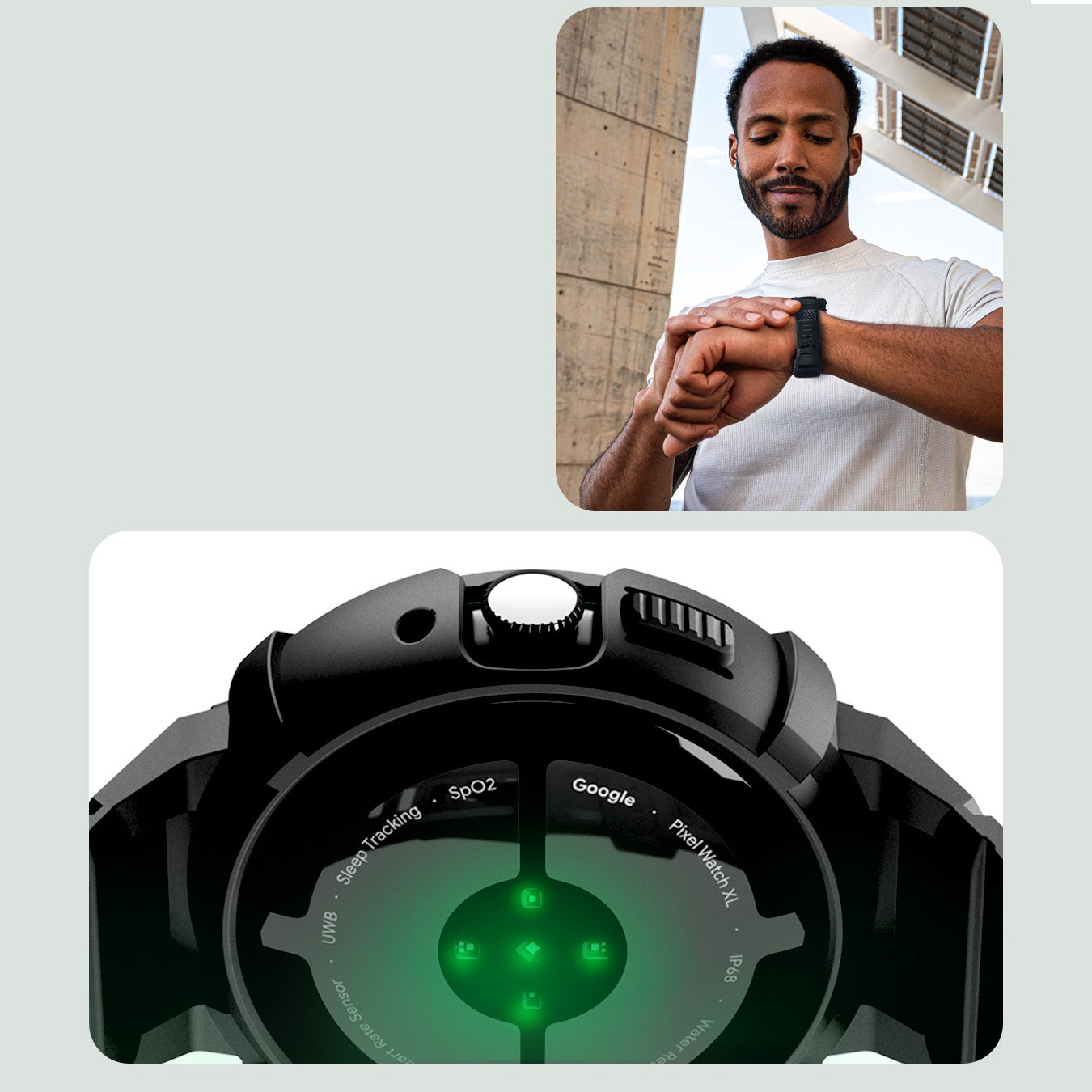 Hülle mit Armband für Google Pixel Watch 4 (41 mm), Spigen Rugged Armor Pro, Schwarz