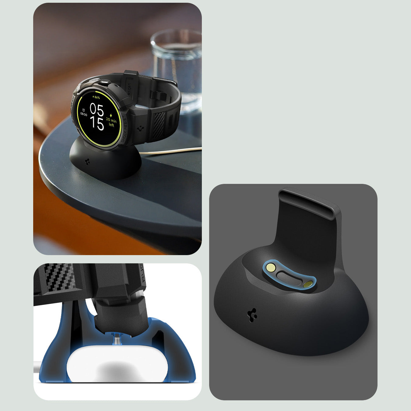 Hülle mit Armband für Google Pixel Watch 4 (41 mm), Spigen Rugged Armor Pro, Schwarz