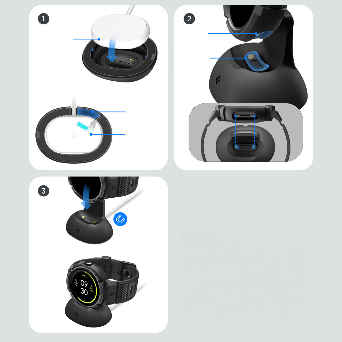Hülle mit Armband für Google Pixel Watch 4 (41 mm), Spigen Rugged Armor Pro, Schwarz