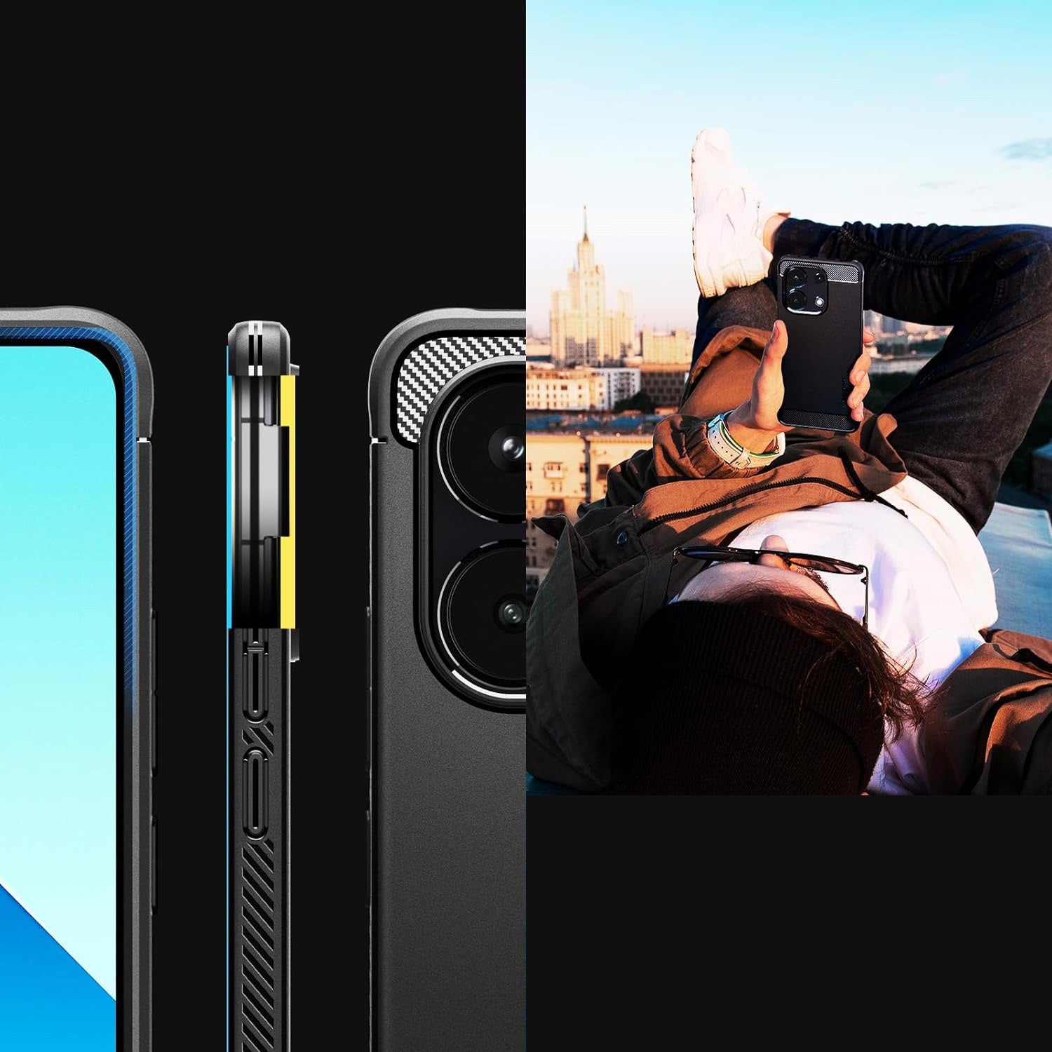 Schutzhülle für Xiaomi Redmi Note 13 4G, Spigen Rugged Armor, Schwarz