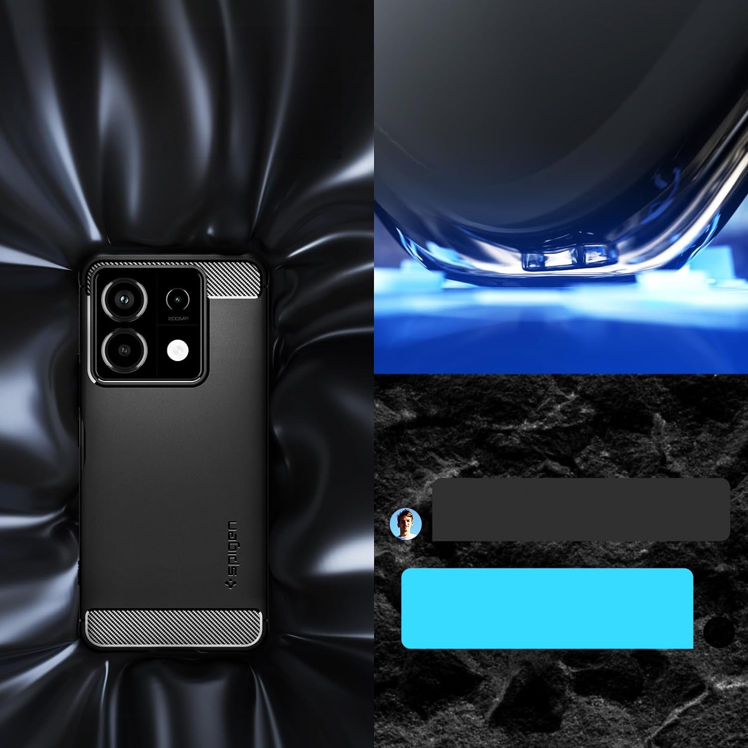 Schutzhülle für Xiaomi Redmi Note 13 Pro 5G/Poco X6 5G, Spigen Rugged Armor, Schwarz