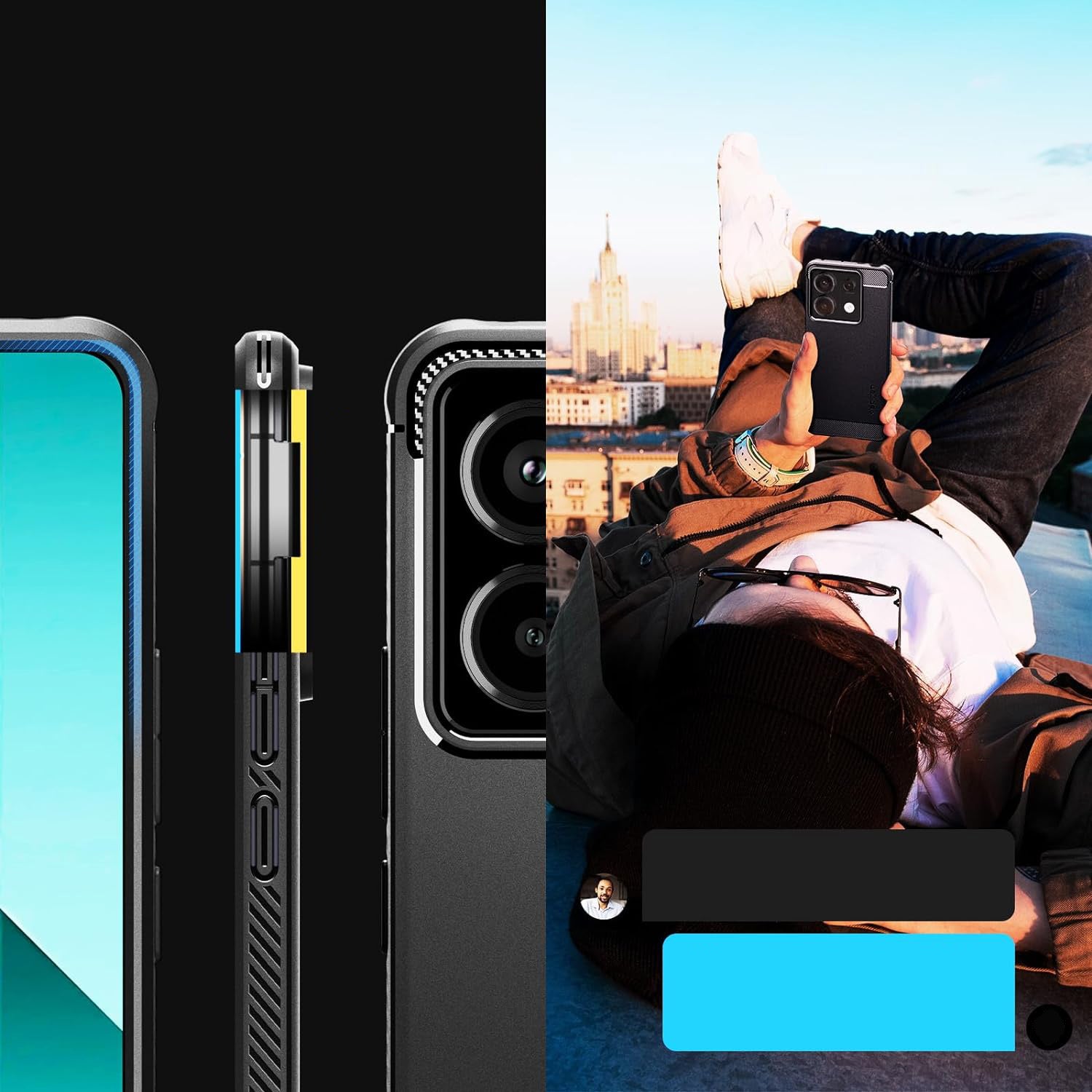 Schutzhülle für Xiaomi Redmi Note 13 Pro 5G/Poco X6 5G, Spigen Rugged Armor, Schwarz