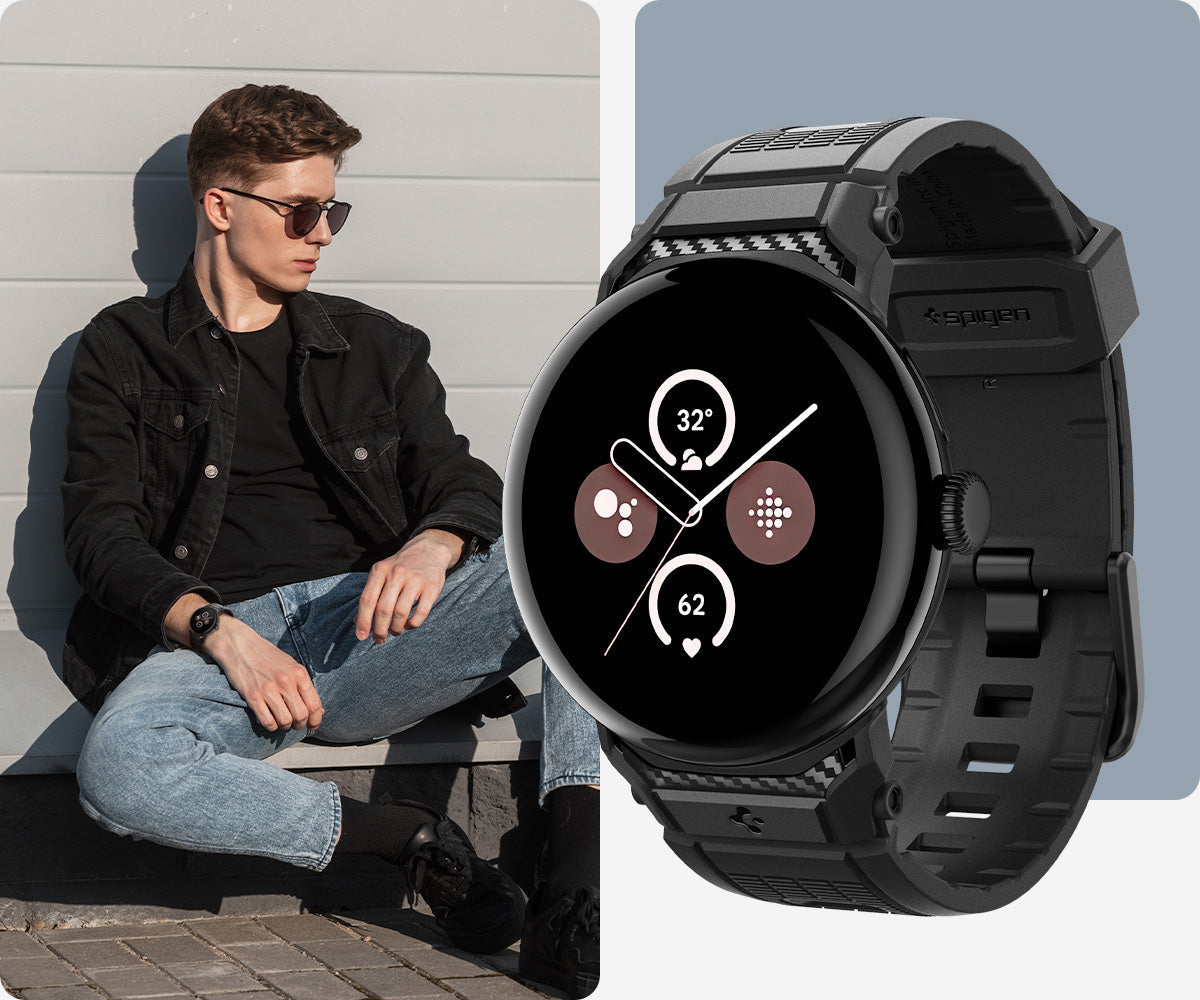 Armband für Google Pixel Watch 5 (41mm) / 4 (41mm) / 3 (41mm), Spigen Rugged Band, Schwarz (6/11)