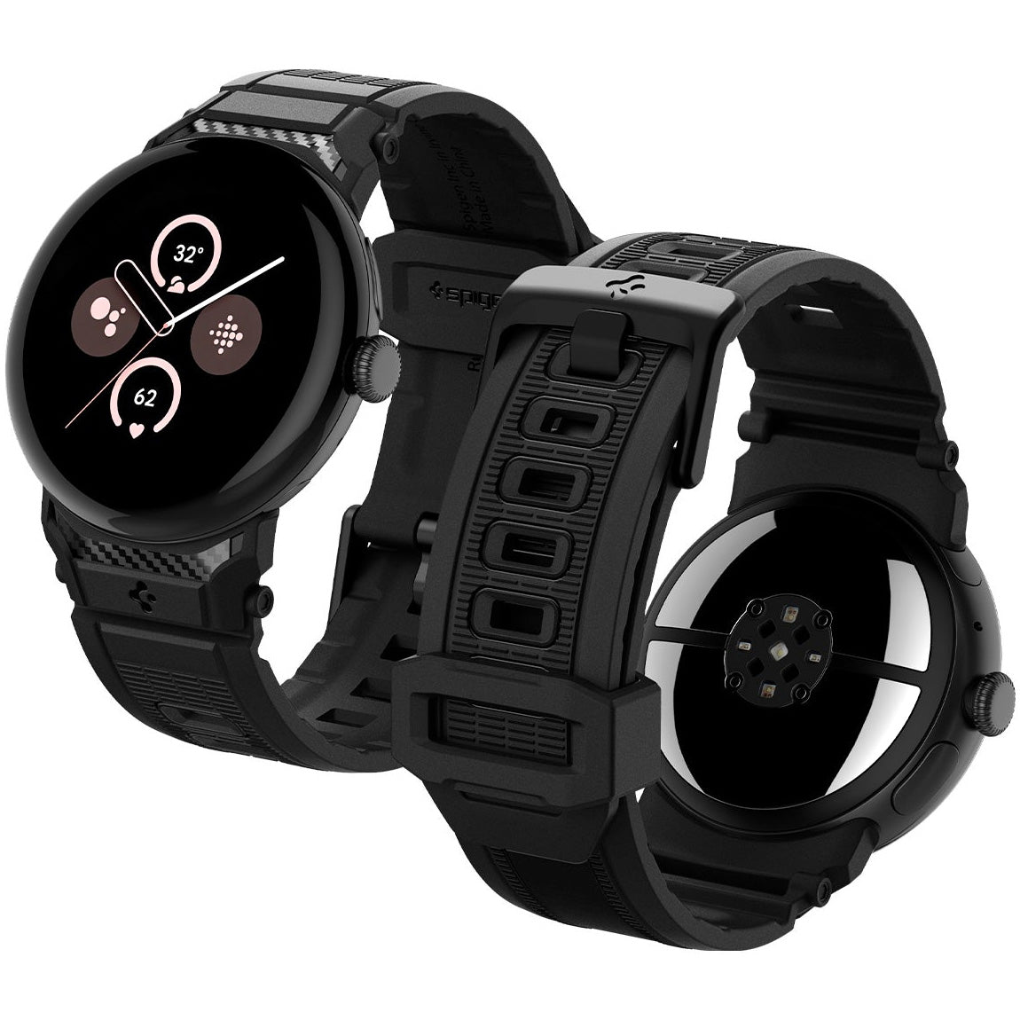 Armband für Google Pixel Watch 5 (41mm) / 4 (41mm) / 3 (41mm), Spigen Rugged Band, Schwarz (11/11)