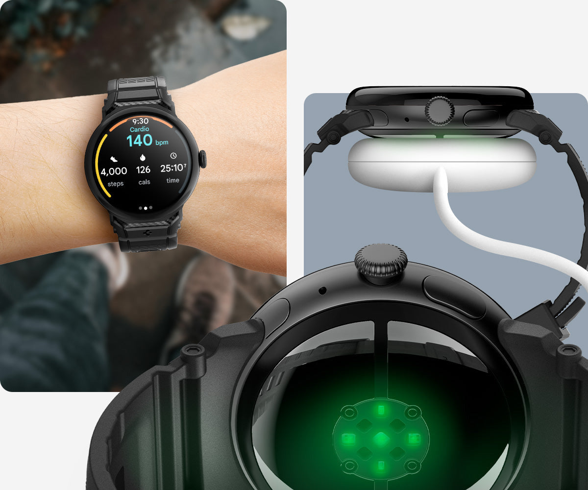 Armband für Google Pixel Watch 5 (45mm) / 4 (45mm) / 3 (45mm), Spigen Rugged Band, Schwarz (4/11)
