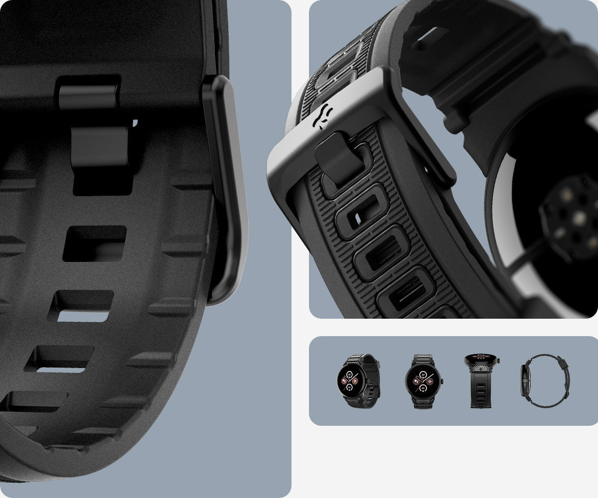 Armband für Google Pixel Watch 5 (45mm) / 4 (45mm) / 3 (45mm), Spigen Rugged Band, Schwarz (5/11)
