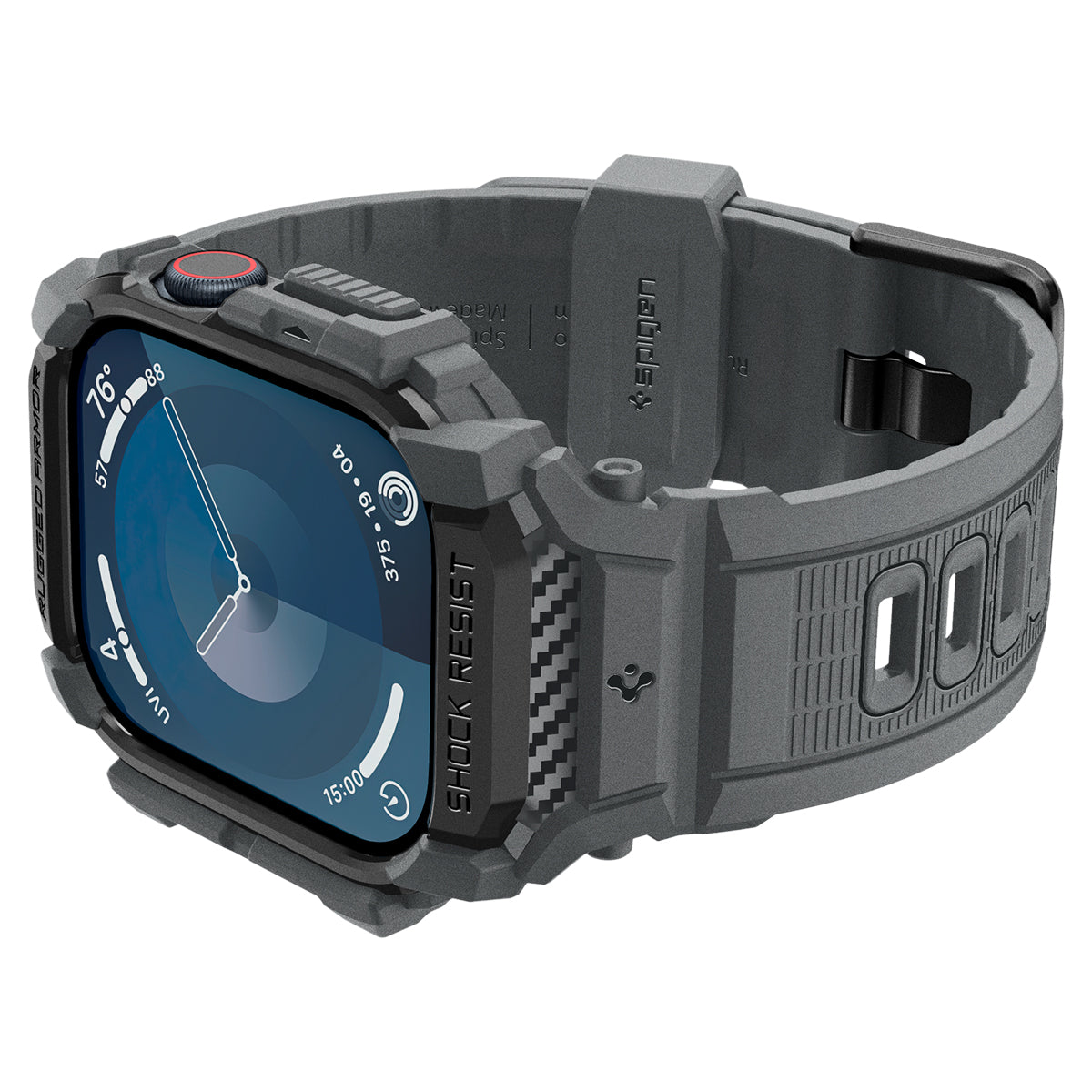 Schutzhülle mit Armband für Apple Watch 11 / 10 46 mm, Spigen Rugged Armor Pro, Grau
