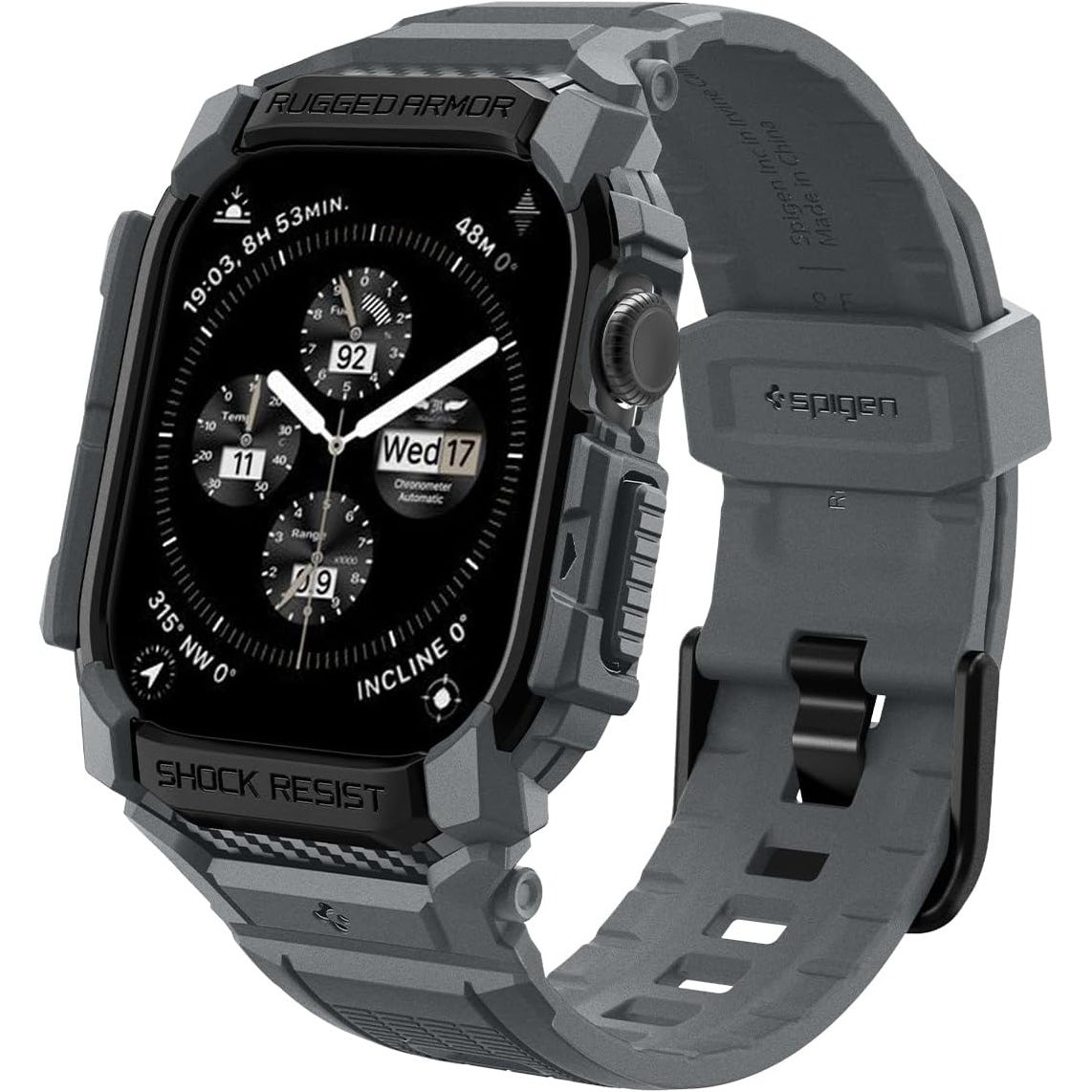 Schutzhülle mit Armband für Apple Watch 11 / 10 46 mm, Spigen Rugged Armor Pro, Grau