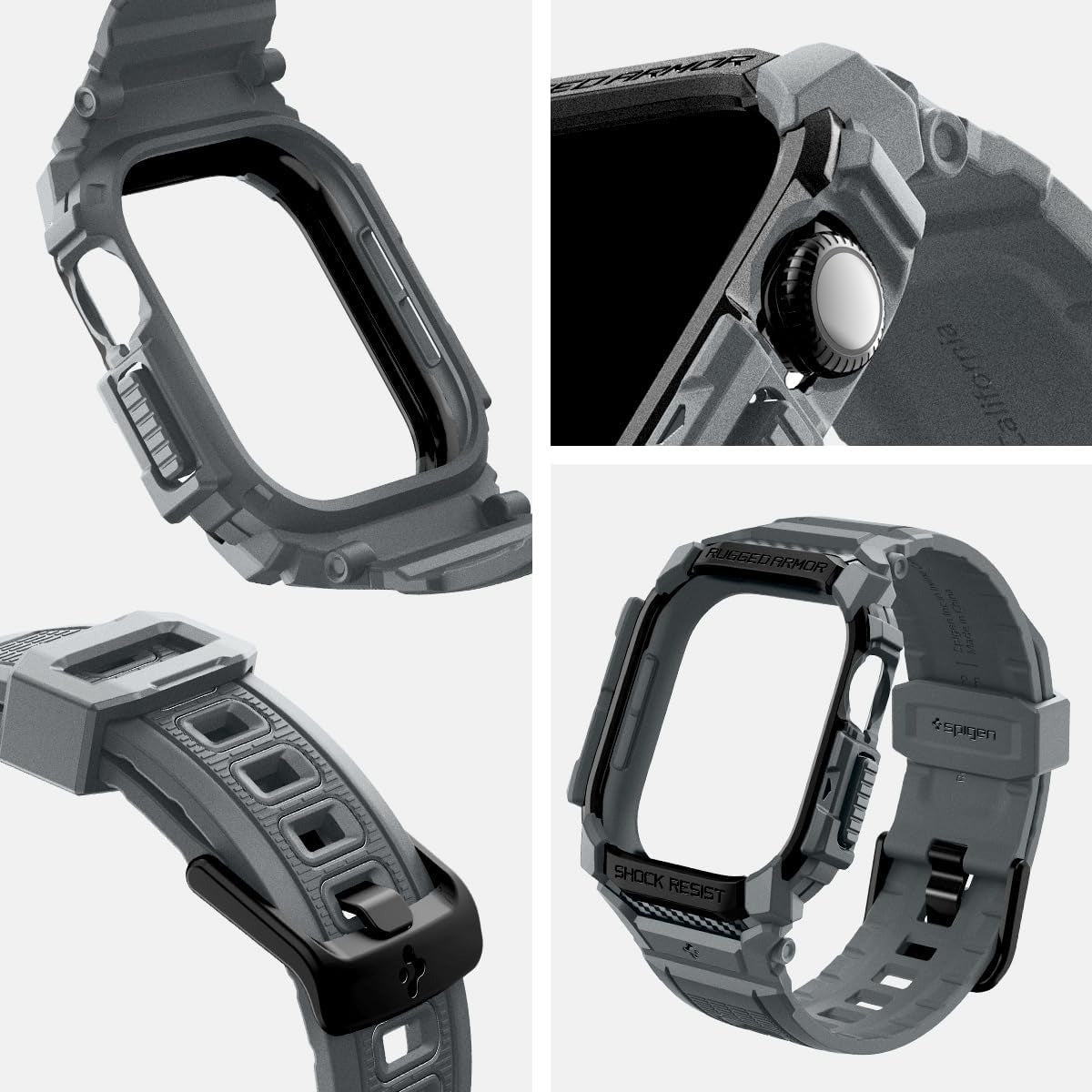 Schutzhülle mit Armband für Apple Watch 11 / 10 46 mm, Spigen Rugged Armor Pro, Grau