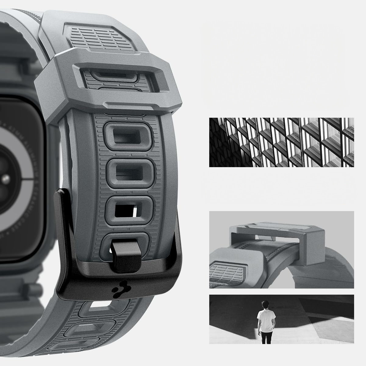Schutzhülle mit Armband für Apple Watch 11 / 10 46 mm, Spigen Rugged Armor Pro, Grau