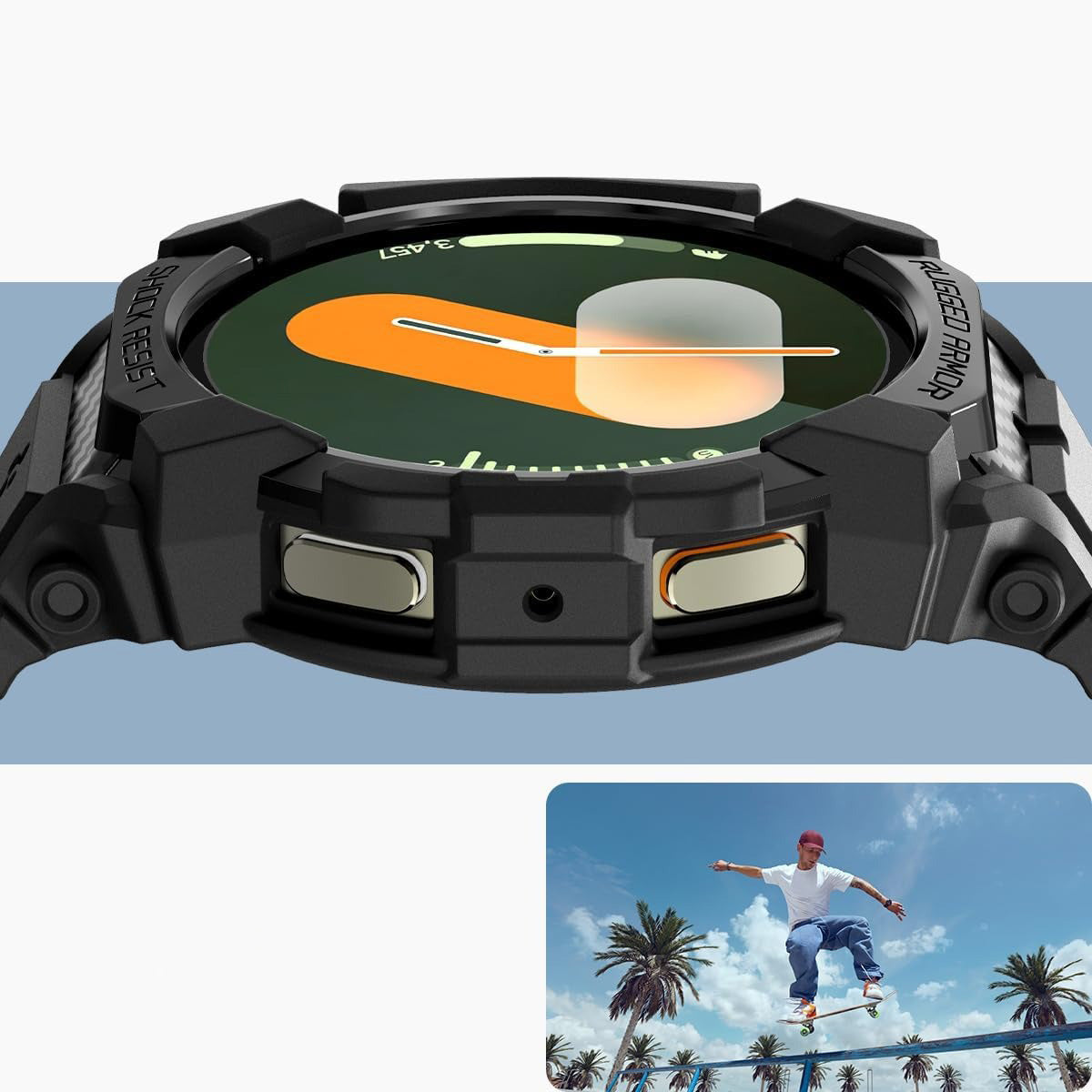 Schutzhülle mit Armband für Galaxy Watch 7 40mm, Spigen Rugged Armor Pro, Schwarz