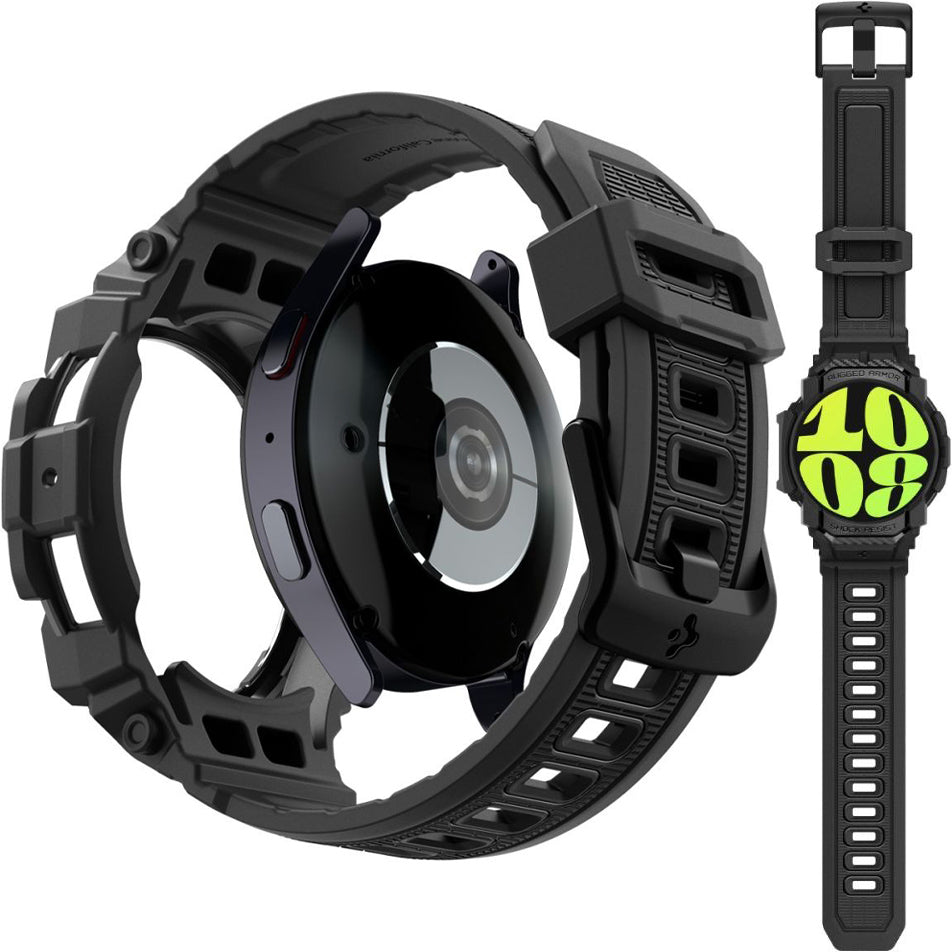 Schutzhülle mit Armband für Galaxy Watch 7 40mm, Spigen Rugged Armor Pro, Schwarz