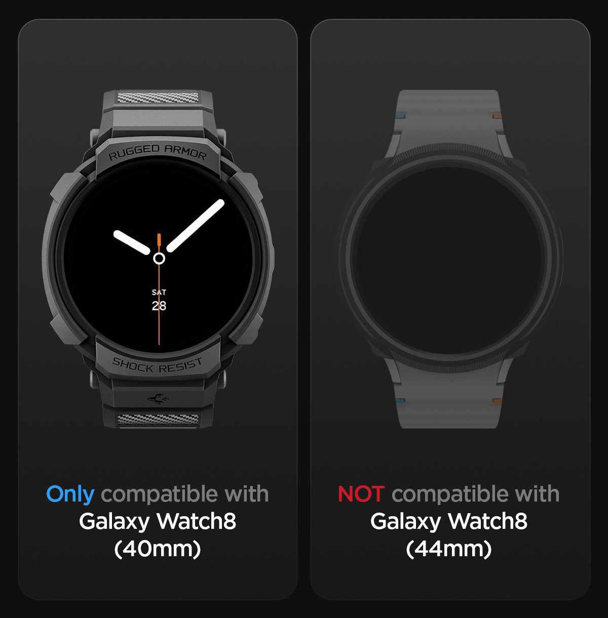 Schutzhülle mit Armband für Galaxy Watch 8 40mm, Spigen Rugged Armor Pro, Schwarz