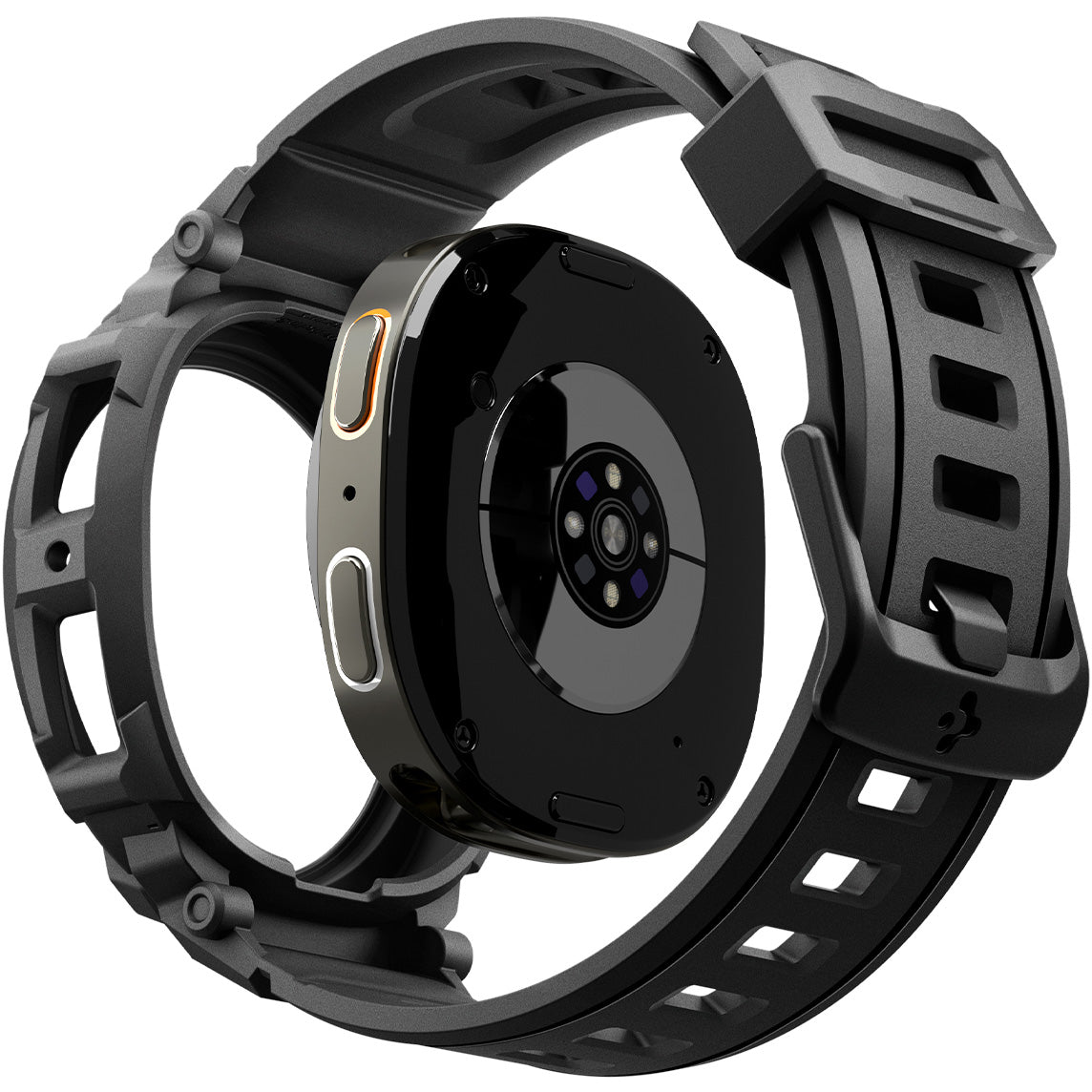 Schutzhülle mit Armband für Galaxy Watch 8 44mm, Spigen Rugged Armor Pro, Schwarz