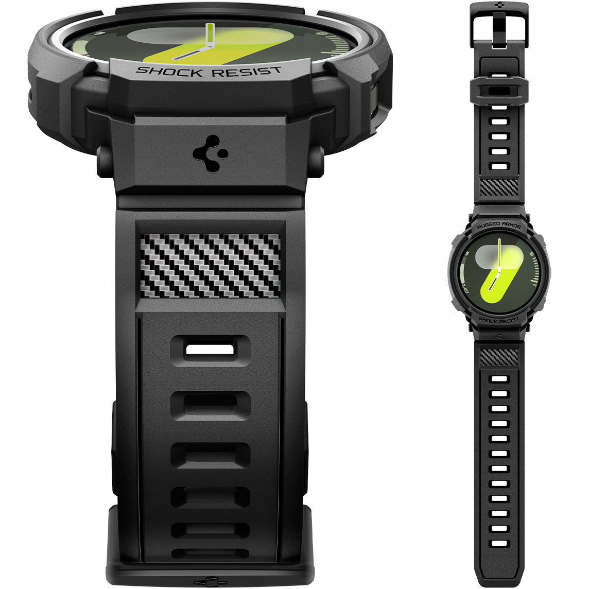 Schutzhülle mit Armband für Galaxy Watch 8 44mm, Spigen Rugged Armor Pro, Schwarz