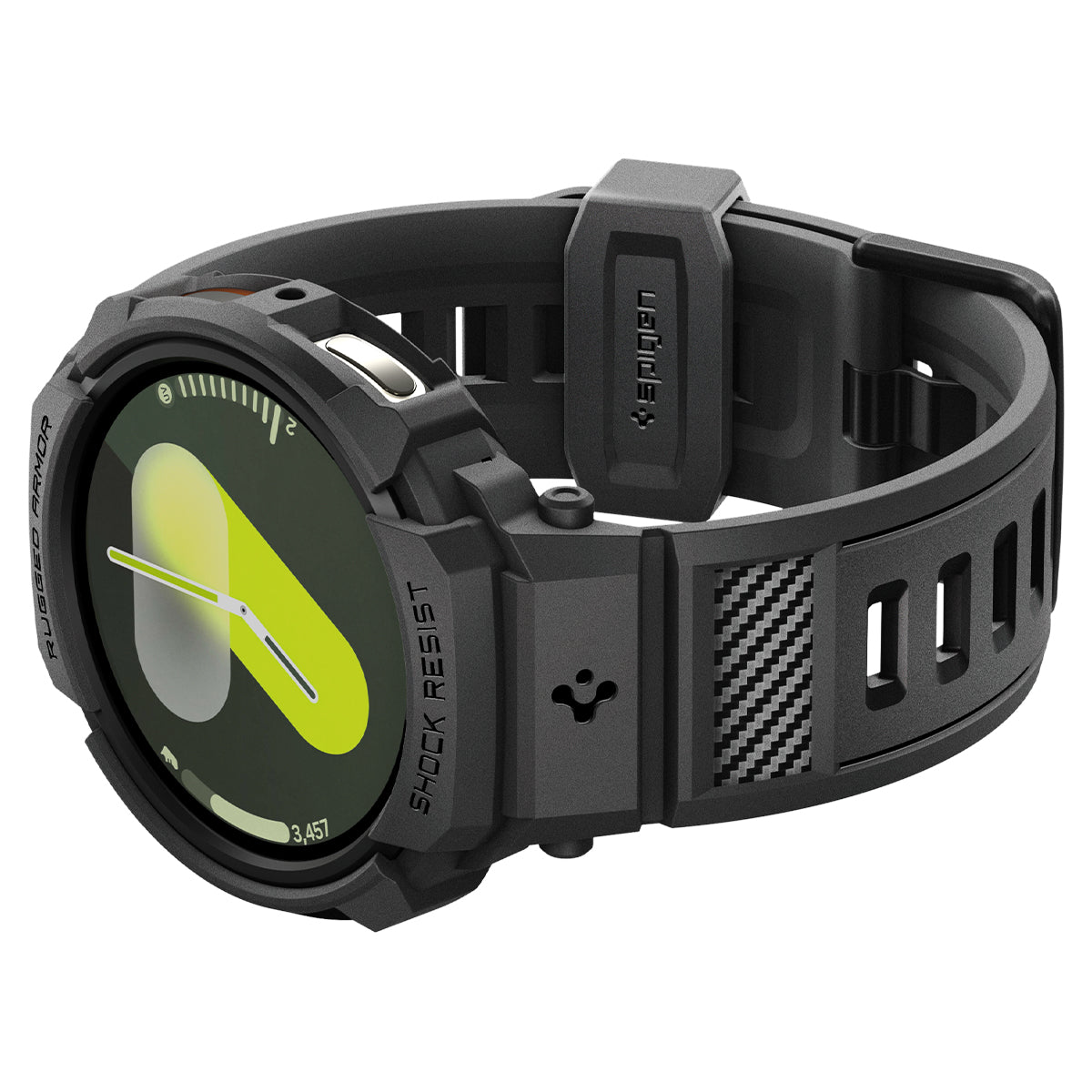 Schutzhülle mit Armband für Galaxy Watch 8 44mm, Spigen Rugged Armor Pro, Schwarz