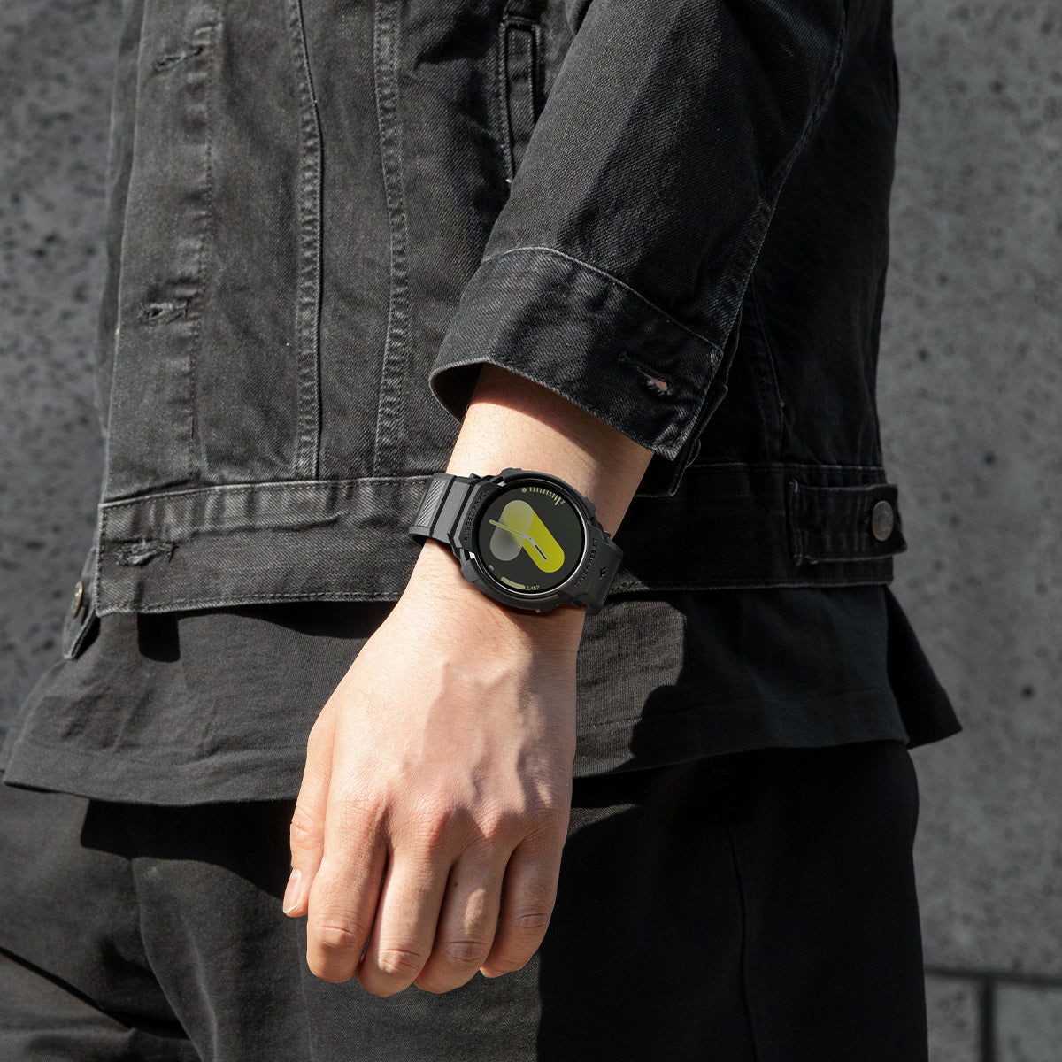 Schutzhülle mit Armband für Galaxy Watch 8 44mm, Spigen Rugged Armor Pro, Schwarz