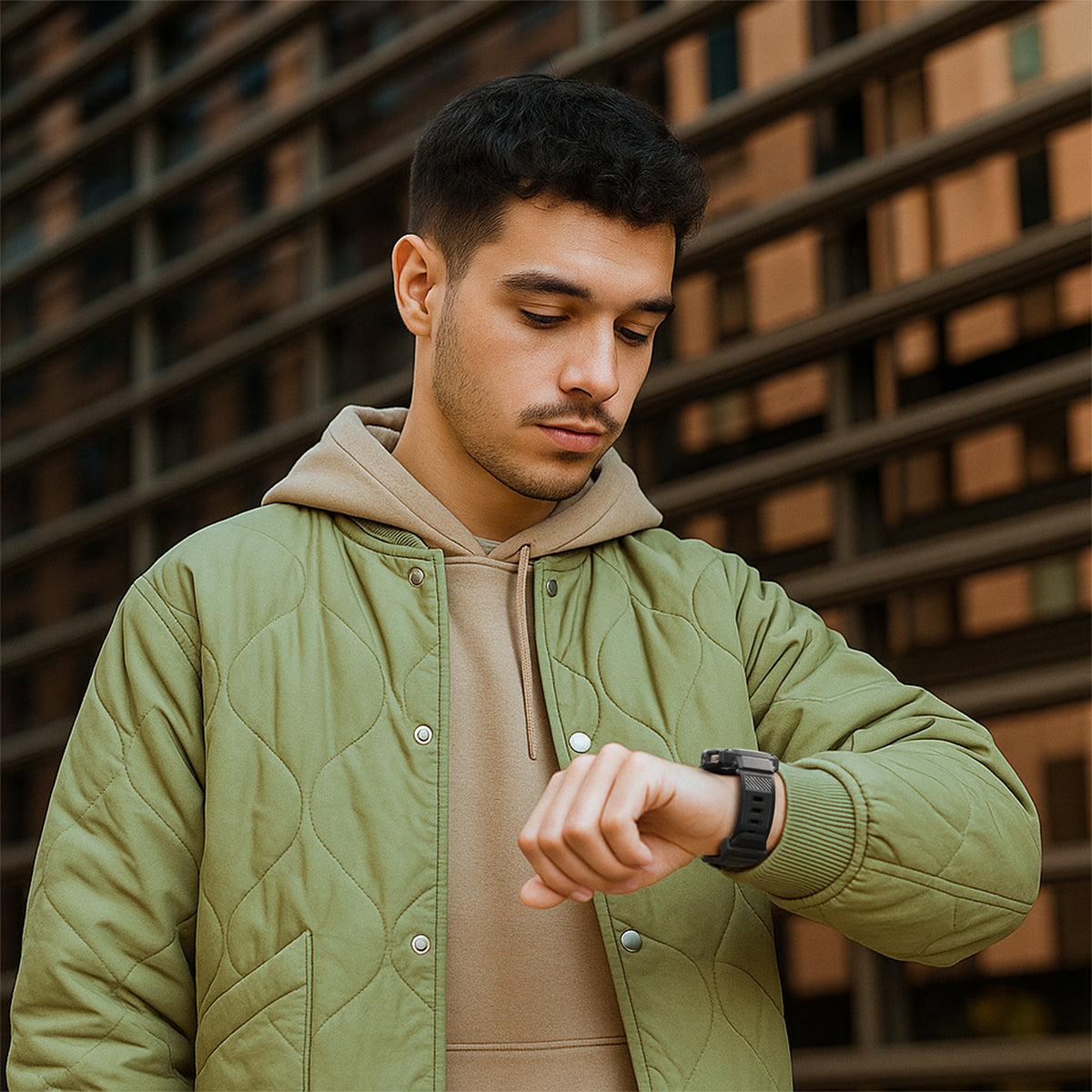 Schutzhülle mit Armband für Galaxy Watch 8 44mm, Spigen Rugged Armor Pro, Schwarz