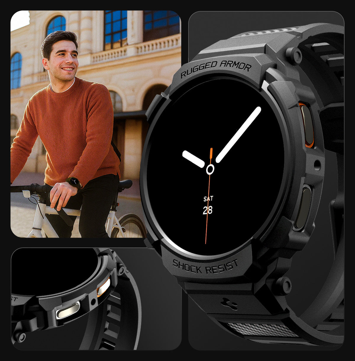 Schutzhülle mit Armband für Galaxy Watch 8 44mm, Spigen Rugged Armor Pro, Schwarz