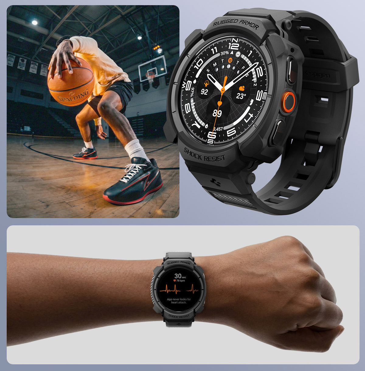 Schutzhülle mit Armband für Galaxy Watch Ultra 2 (2026) 47 mm, Spigen Rugged Armor Pro, Schwarz