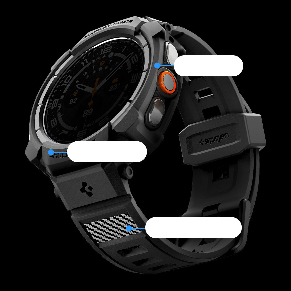 Schutzhülle mit Armband für Galaxy Watch Ultra 2 (2026) 47 mm, Spigen Rugged Armor Pro, Schwarz