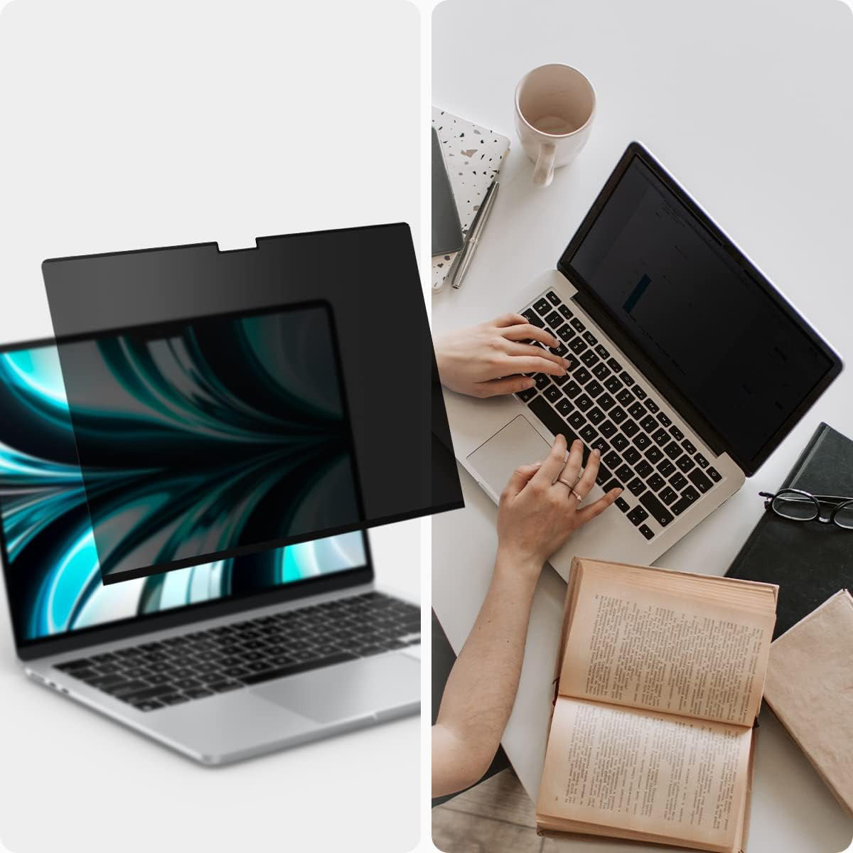 Folie mit Sichtschutzfilter für MacBook Air 13.6" M4 / M3 / M2, Spigen SafeView Privacy Filter