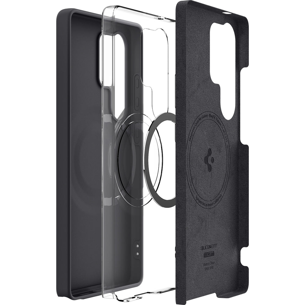 Handyhülle für Galaxy S25 Ultra, Spigen Silicone Fit Mag mit MagSafe, Schwarz