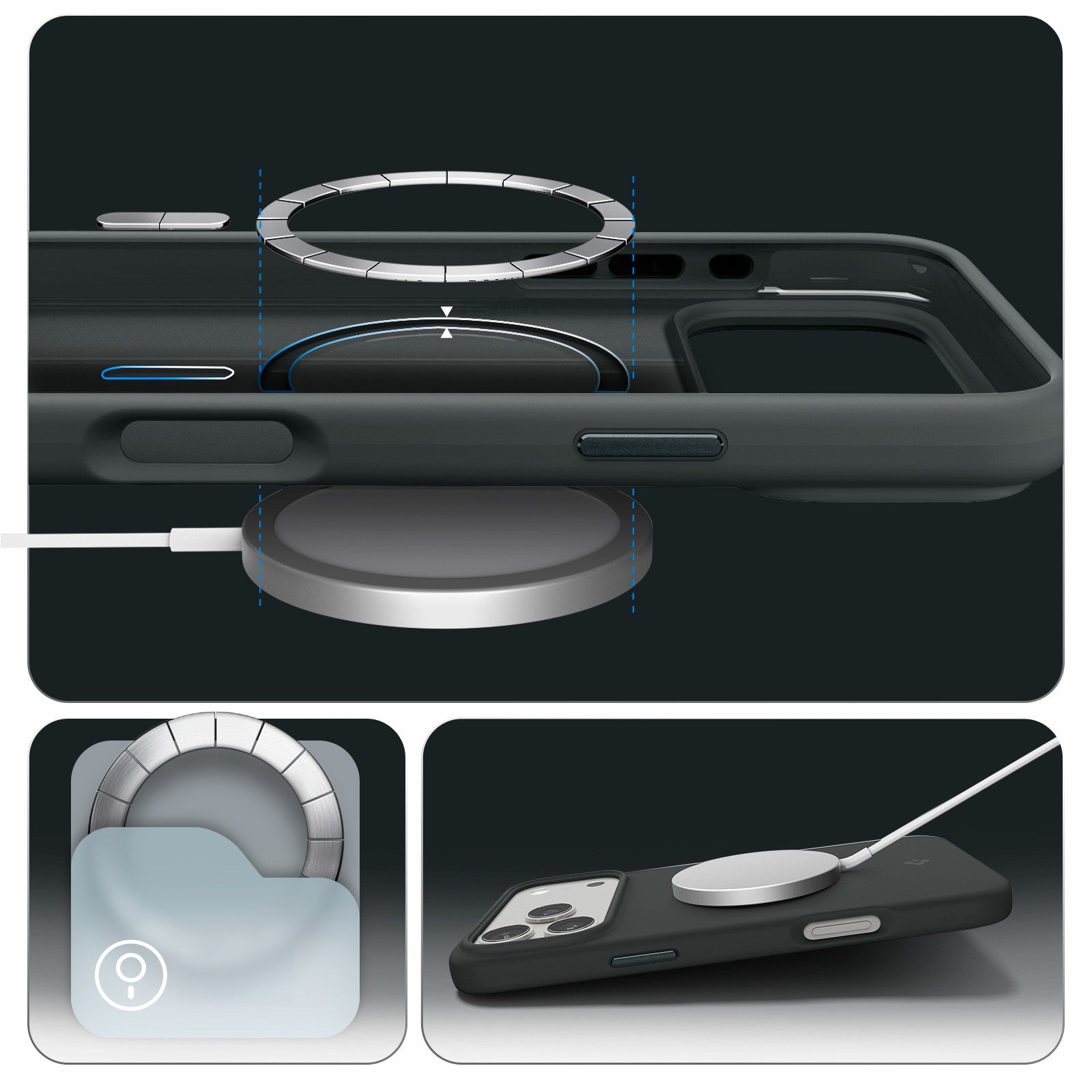 Handyhülle für iPhone 17 Pro, Spigen Silicone Fit Mag mit MagSafe, Grün