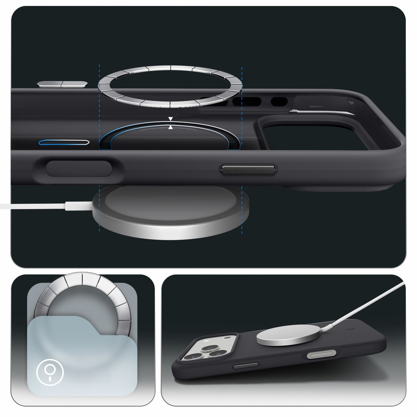 Handyhülle für iPhone 17 Pro, Spigen Silicone Fit Mag mit MagSafe, Schwarz