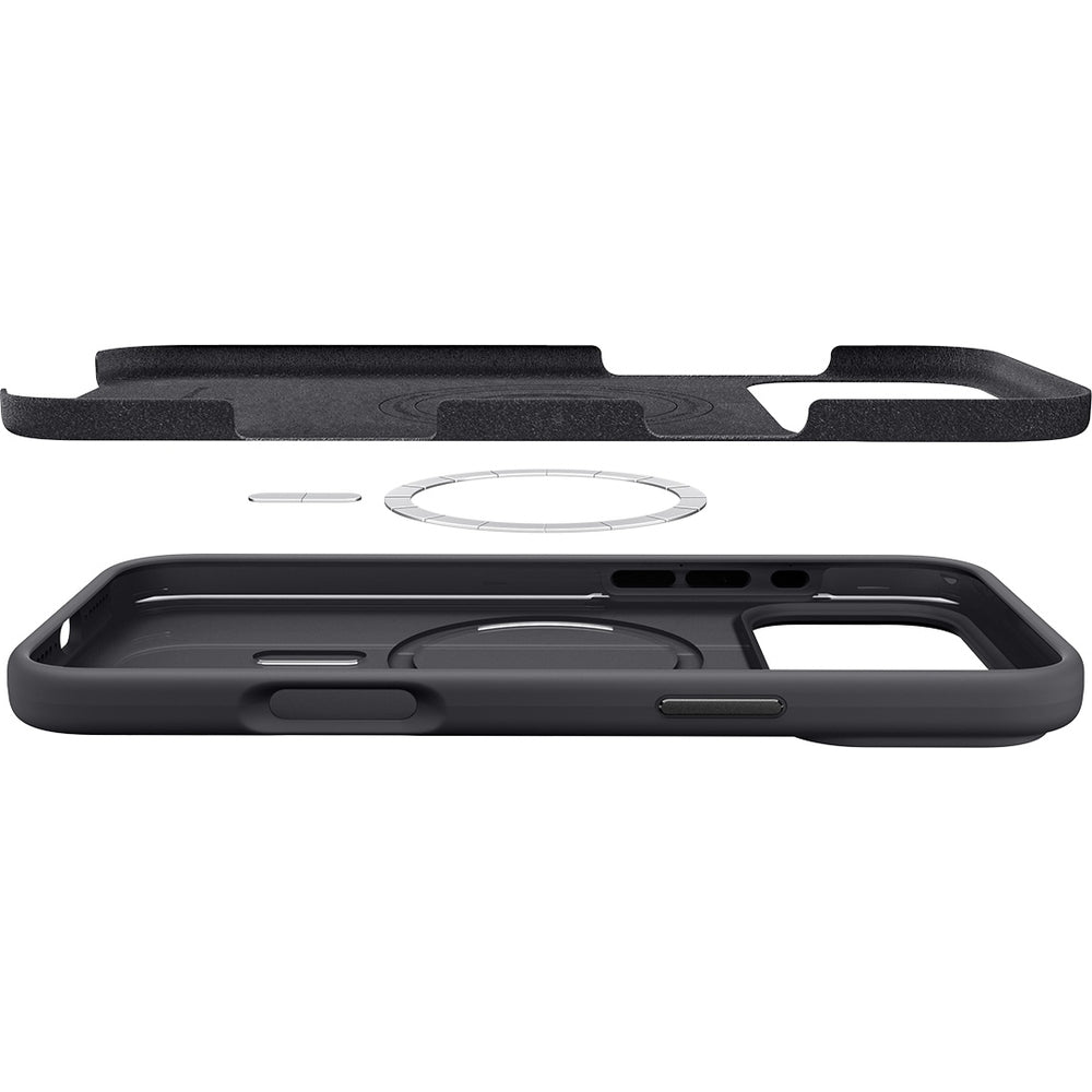 Handyhülle für iPhone 17 Pro, Spigen Silicone Fit Mag mit MagSafe, Schwarz