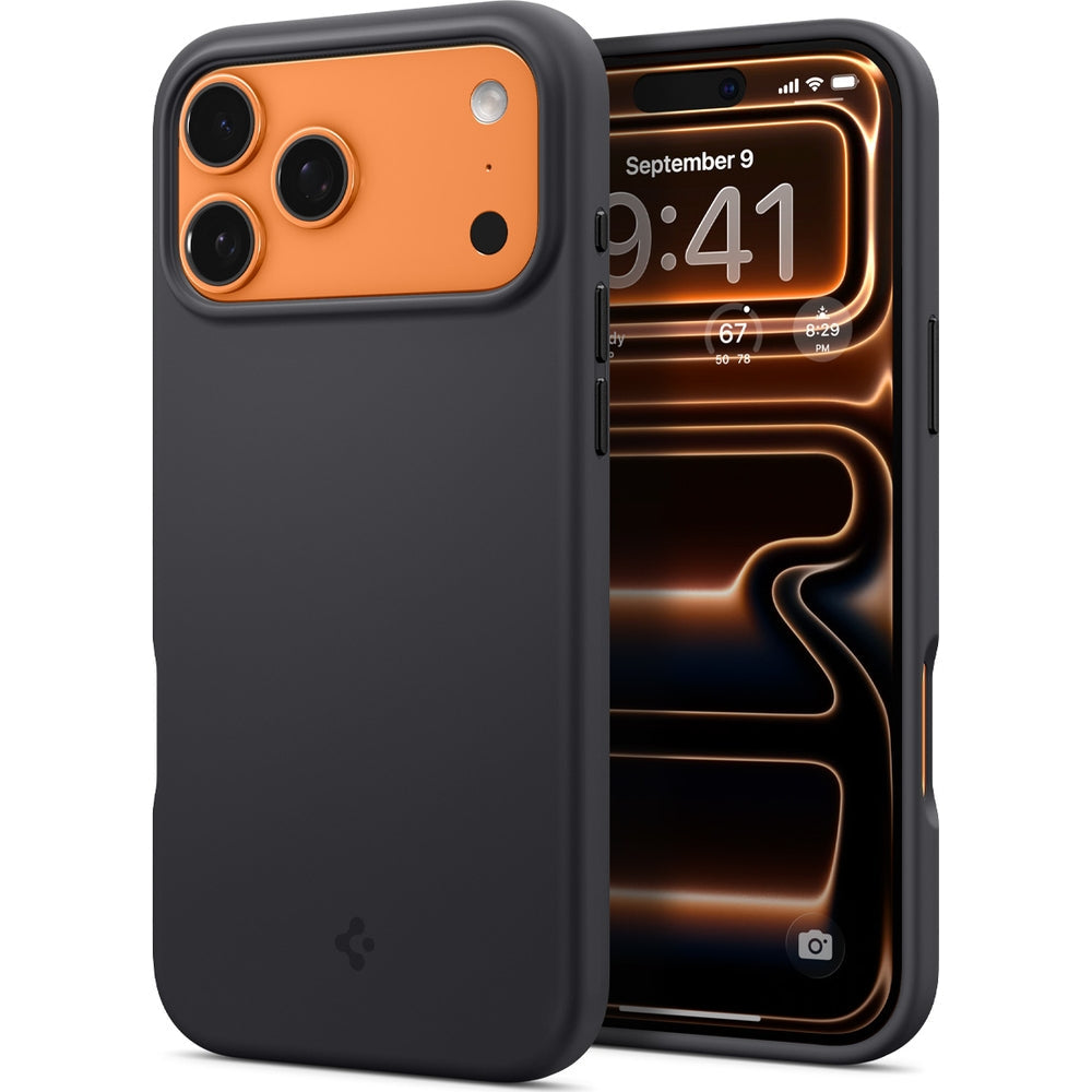 Handyhülle für iPhone 17 Pro, Spigen Silicone Fit Mag mit MagSafe, Schwarz