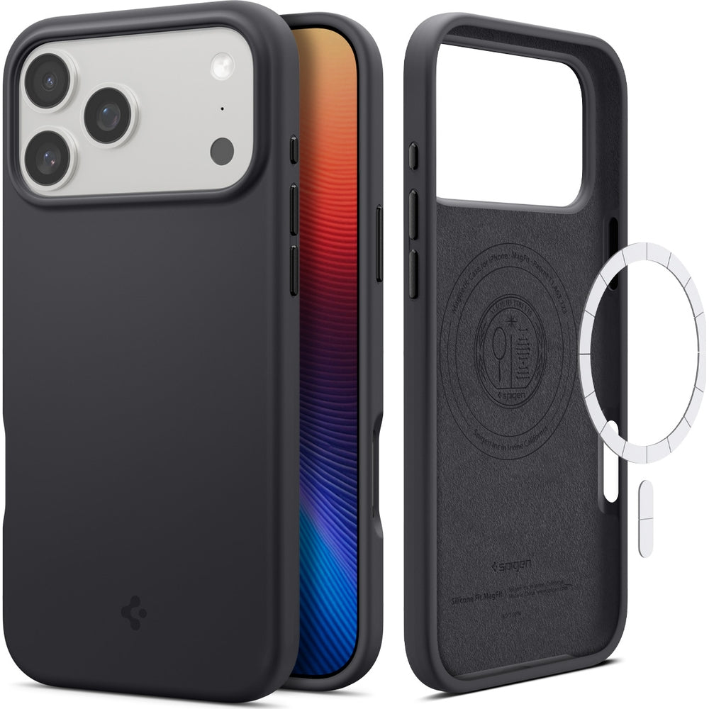 Handyhülle für iPhone 17 Pro Max, Spigen Silicone Fit Mag mit MagSafe, Schwarz