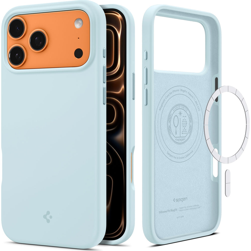 Handyhülle für iPhone 17 Pro Max, Spigen Silicone Fit Mag mit MagSafe, Hellblau