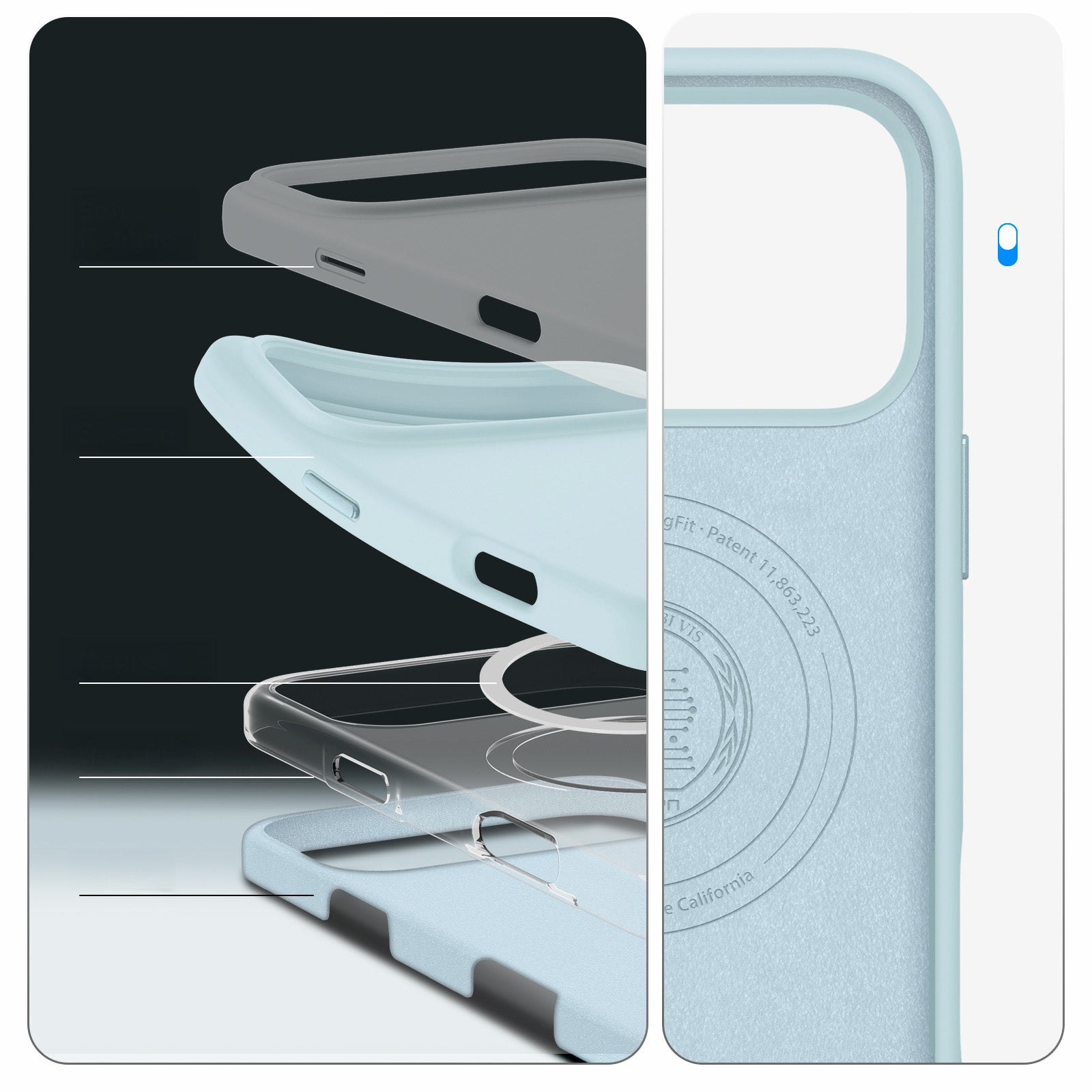 Handyhülle für iPhone 17 Pro Max, Spigen Silicone Fit Mag mit MagSafe, Hellblau