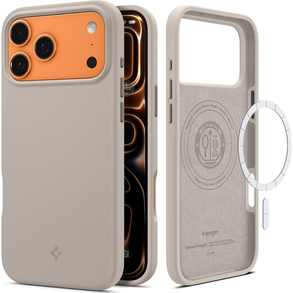Handyhülle für iPhone 17 Pro Max, Spigen Silicone Fit Mag mit MagSafe, Beige