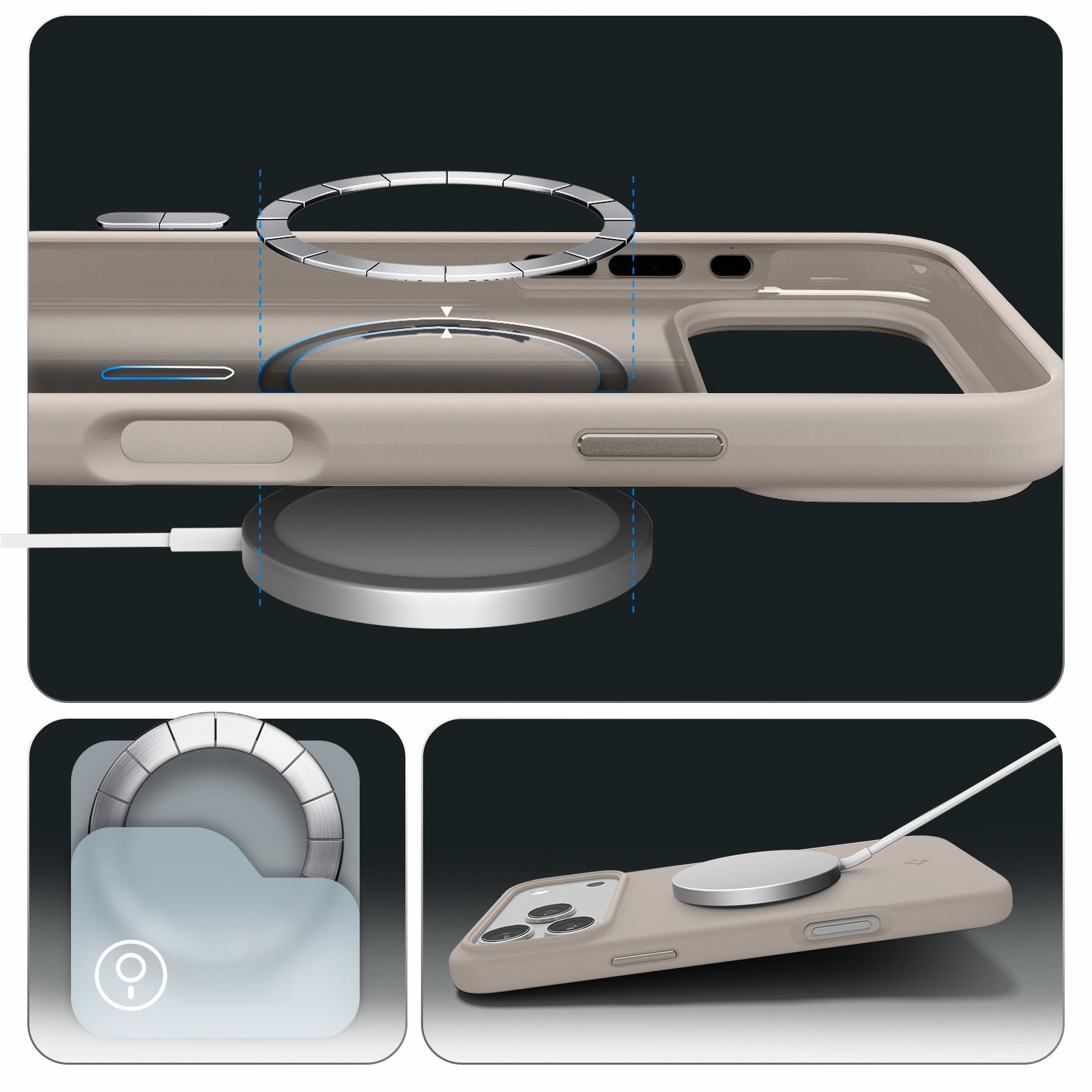 Handyhülle für iPhone 17 Pro Max, Spigen Silicone Fit Mag mit MagSafe, Beige