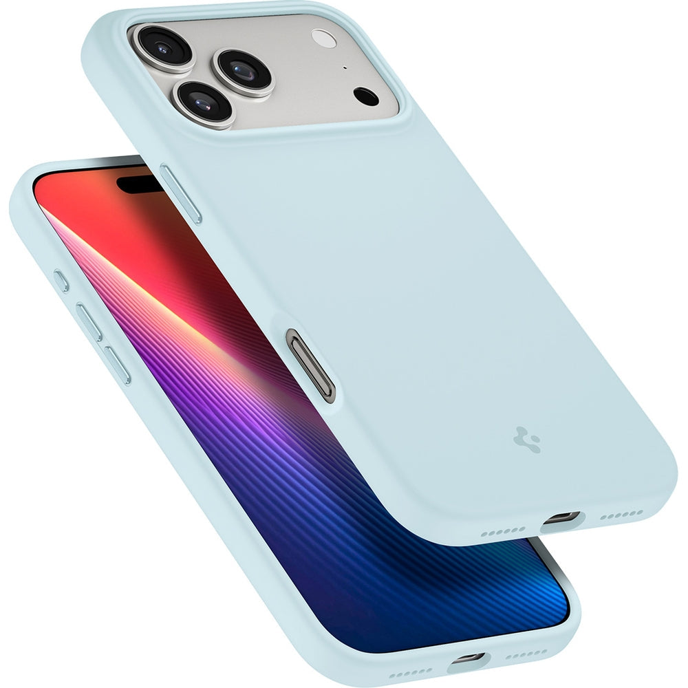 Handyhülle für iPhone 17 Pro, Spigen Silicone Fit Mag mit MagSafe, Hellblau