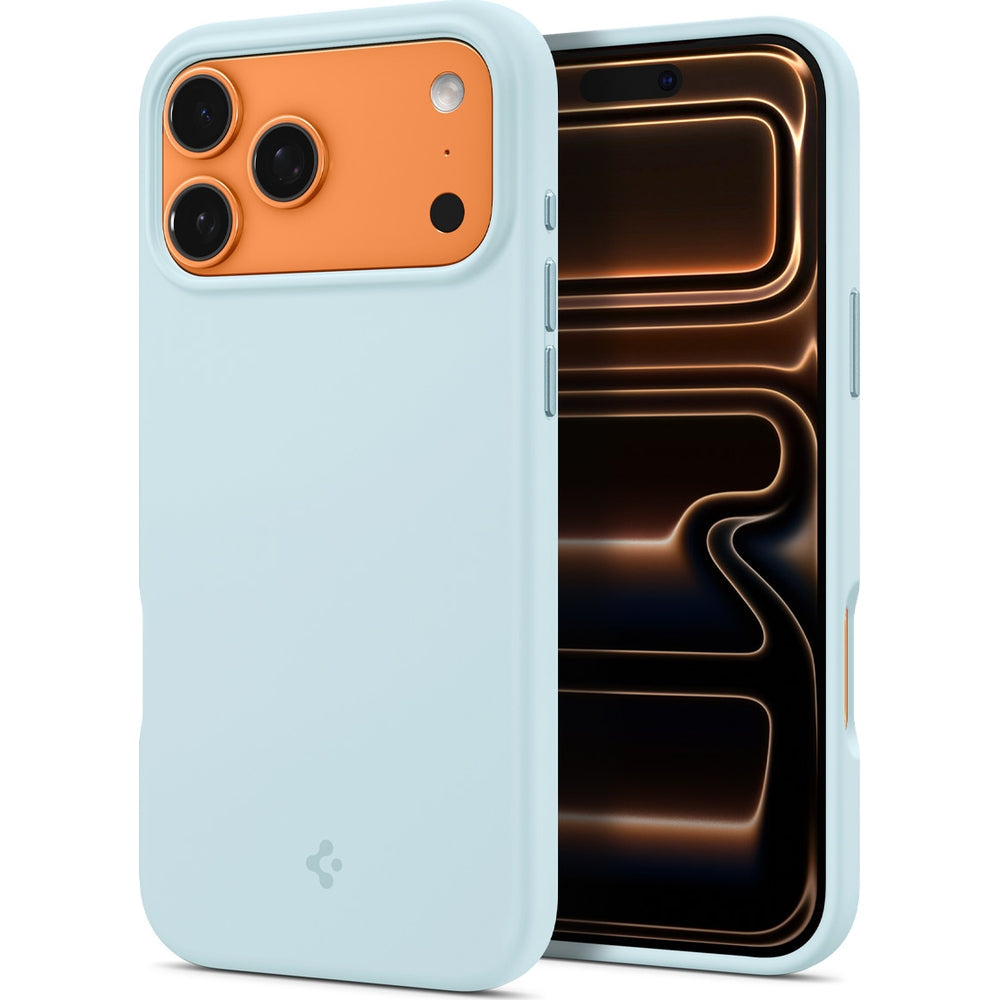 Handyhülle für iPhone 17 Pro, Spigen Silicone Fit Mag mit MagSafe, Hellblau