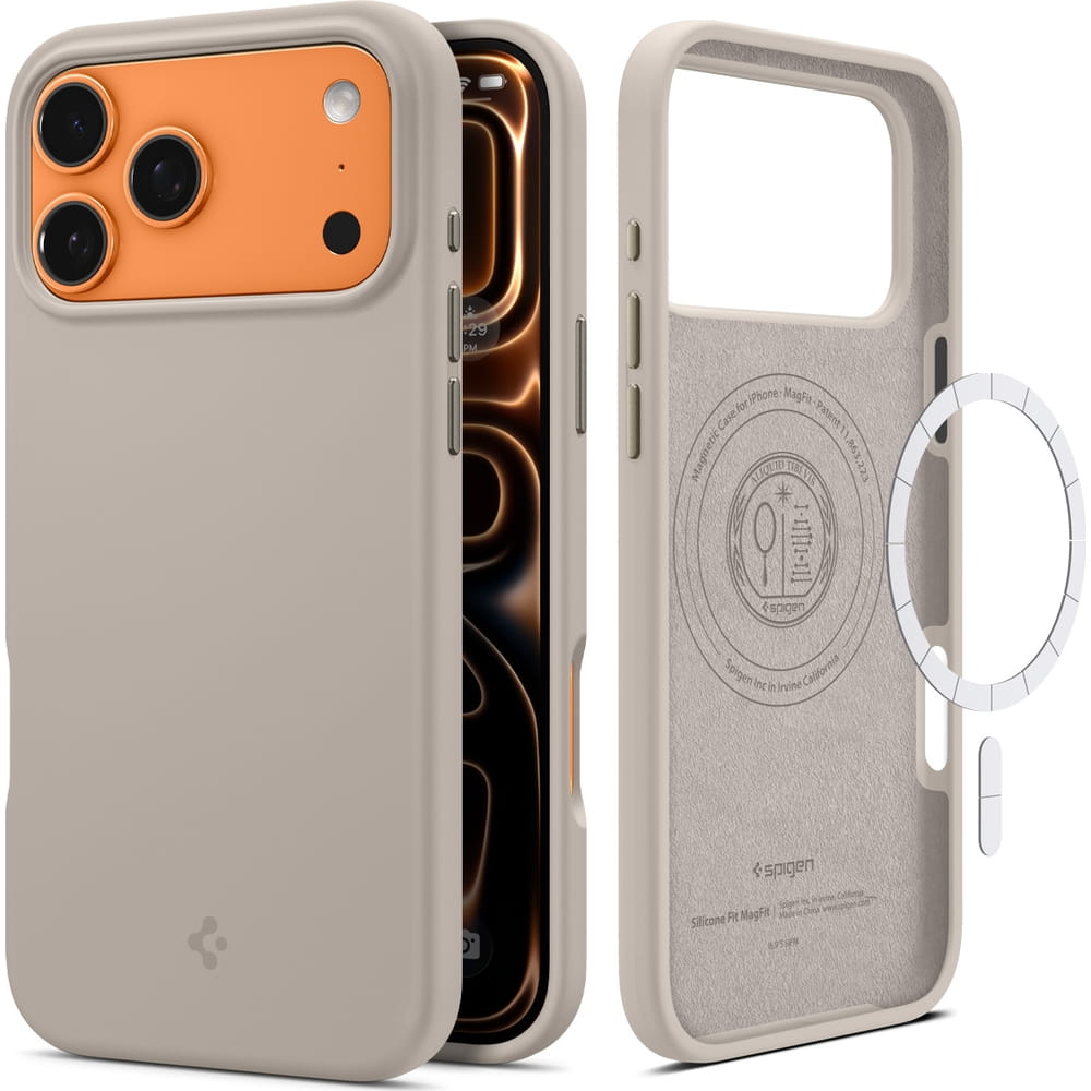 Handyhülle für iPhone 17 Pro, Spigen Silicone Fit Mag mit MagSafe, Beige
