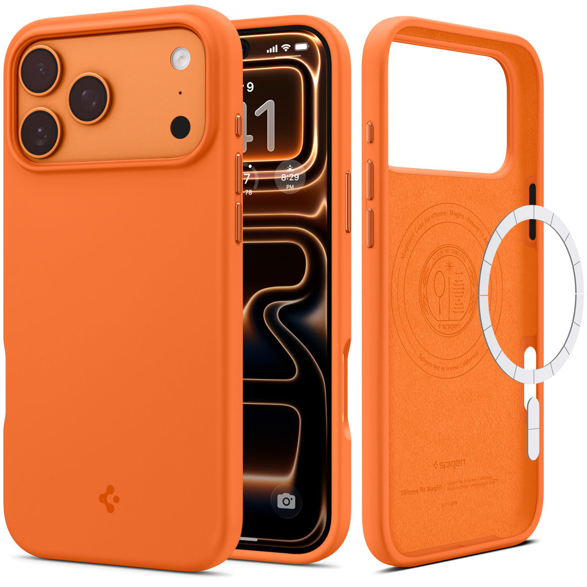 Handyhülle für iPhone 17 Pro Max, Spigen Silicone Fit Mag mit MagSafe, Orange