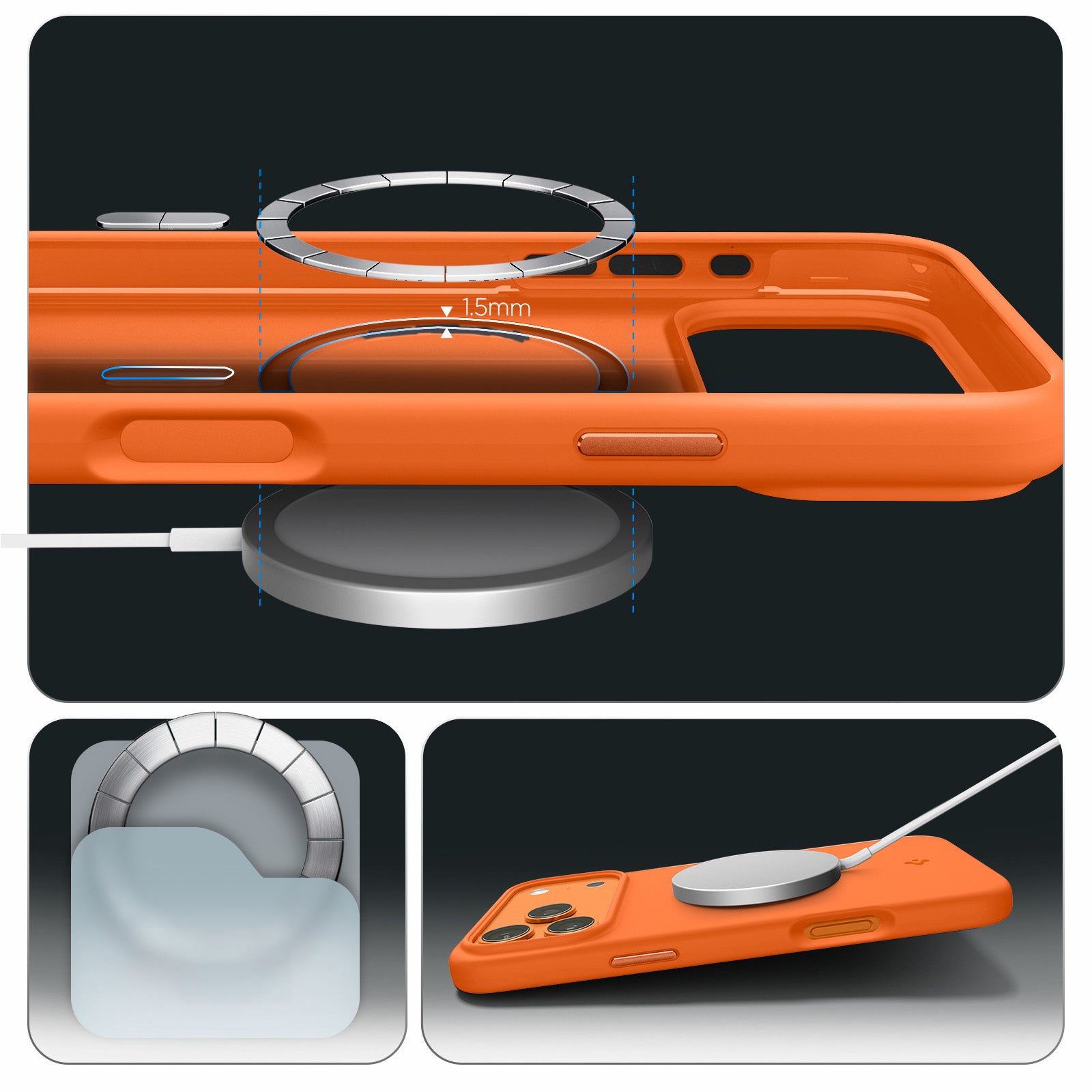 Handyhülle für iPhone 17 Pro Max, Spigen Silicone Fit Mag mit MagSafe, Orange