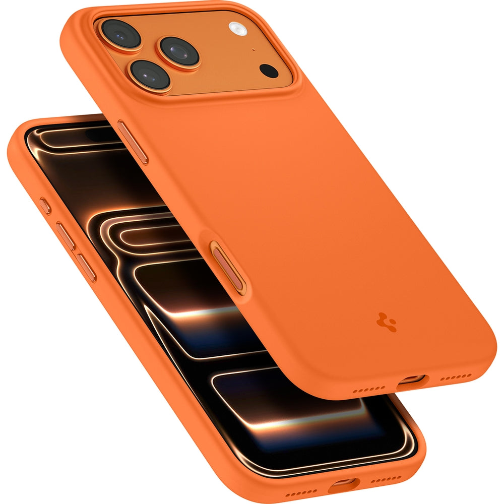 Handyhülle für iPhone 17 Pro, Spigen Silicone Fit Mag mit MagSafe, Orange