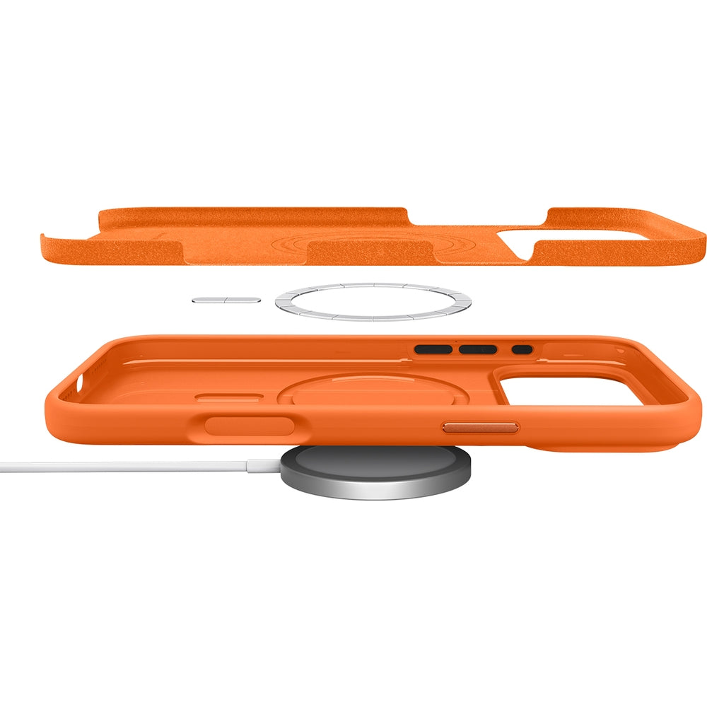 Handyhülle für iPhone 17 Pro, Spigen Silicone Fit Mag mit MagSafe, Orange