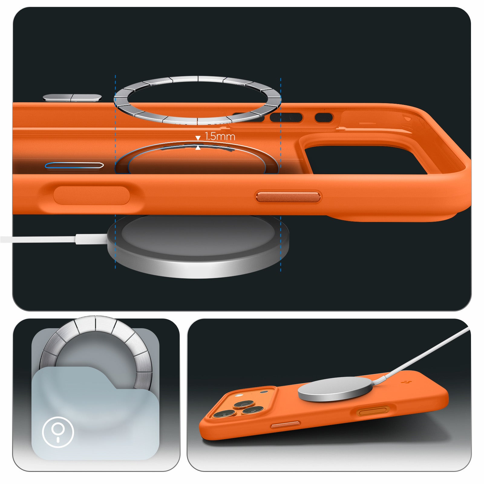 Handyhülle für iPhone 17 Pro, Spigen Silicone Fit Mag mit MagSafe, Orange