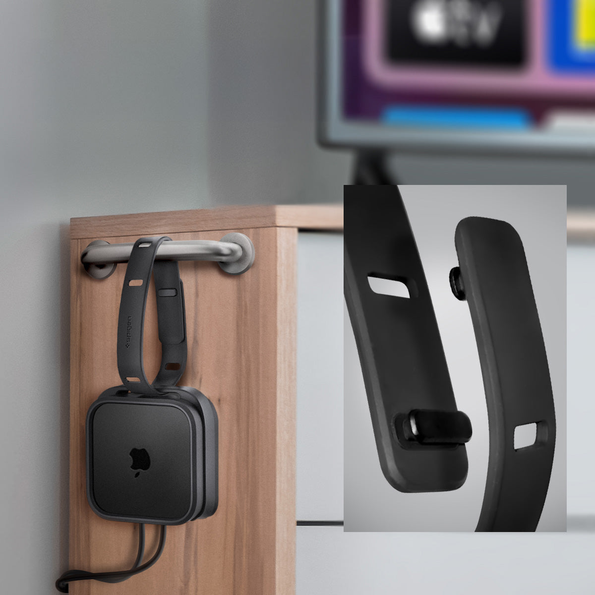 Halterung für Apple TV 4K 3. Gen (2022), Spigen Silicone Fit Mount, Schwarz