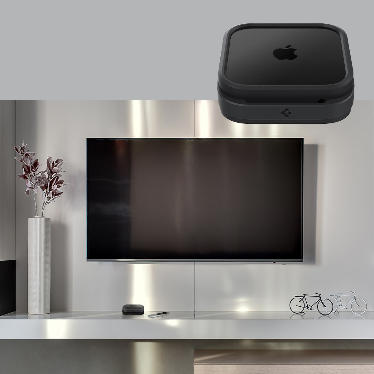 Halterung für Apple TV 4K 3. Gen (2022), Spigen Silicone Fit Mount, Schwarz