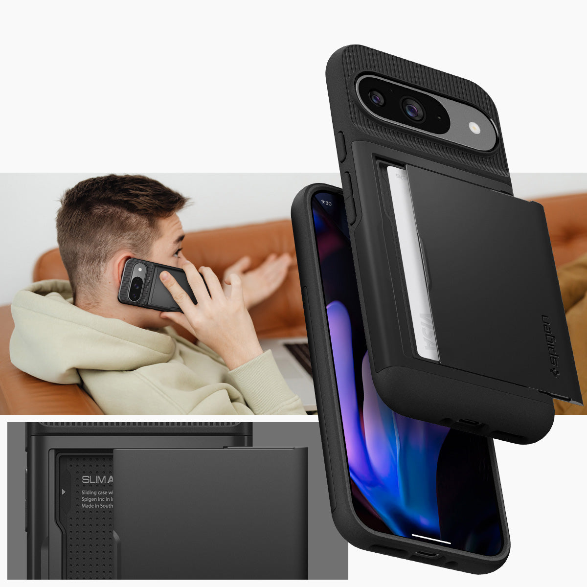 Schutzhülle für Google Pixel 9 / 9 Pro, Spigen Slim Armor CS, Schwarz