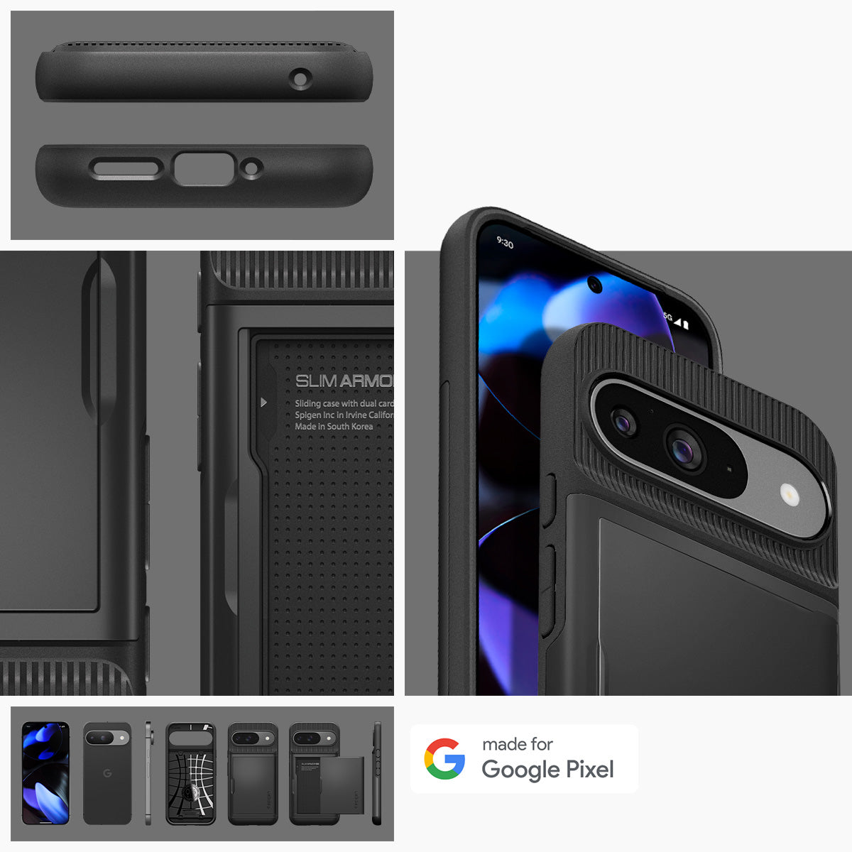 Schutzhülle für Google Pixel 9 / 9 Pro, Spigen Slim Armor CS, Schwarz
