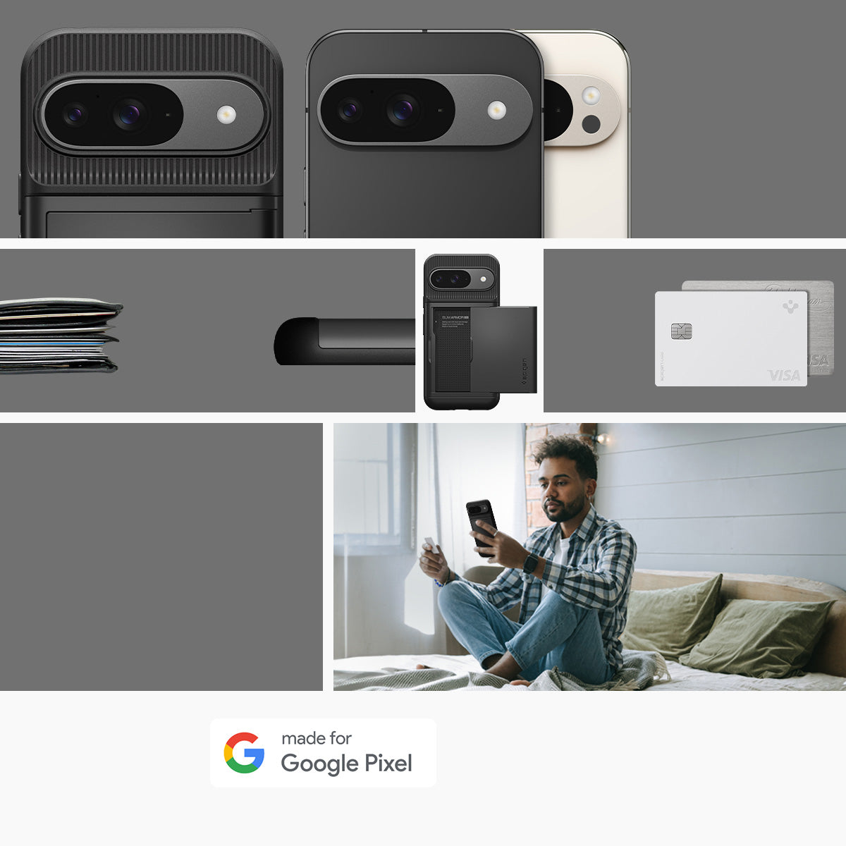 Schutzhülle für Google Pixel 9 / 9 Pro, Spigen Slim Armor CS, Schwarz